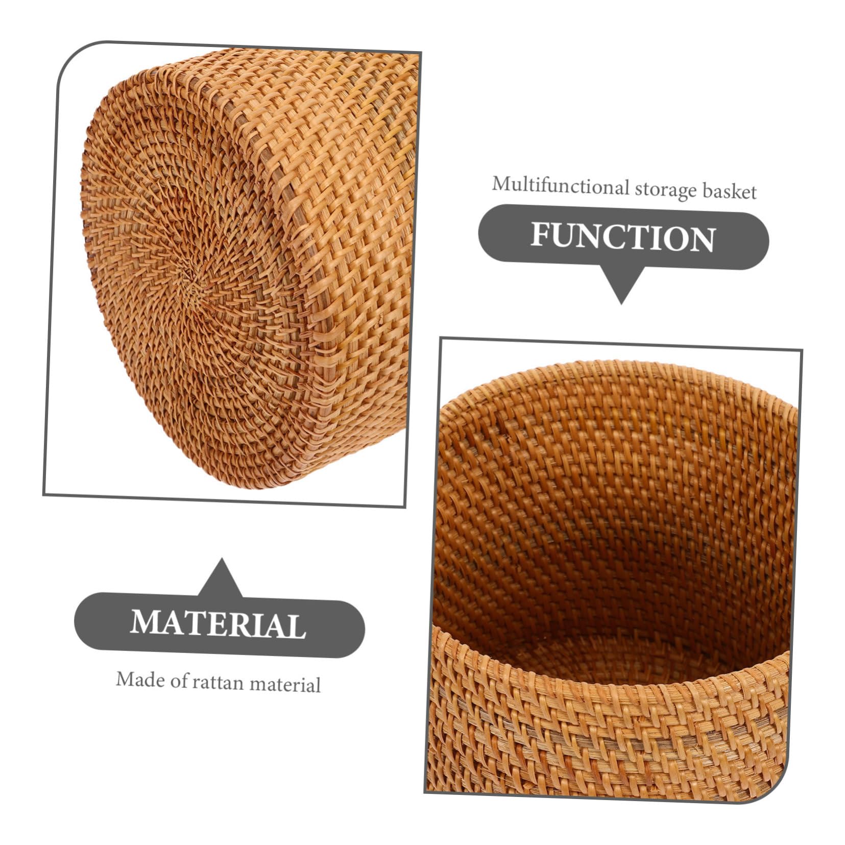 Baluue Rattan Storage Basket - Round Woven Grocery Basket for Kitchen, Tabletop Decor, Bread & Candy Storage | Reusable Home Organizer for Autumn Tablescape, Baby Shower & Farmhouse Style