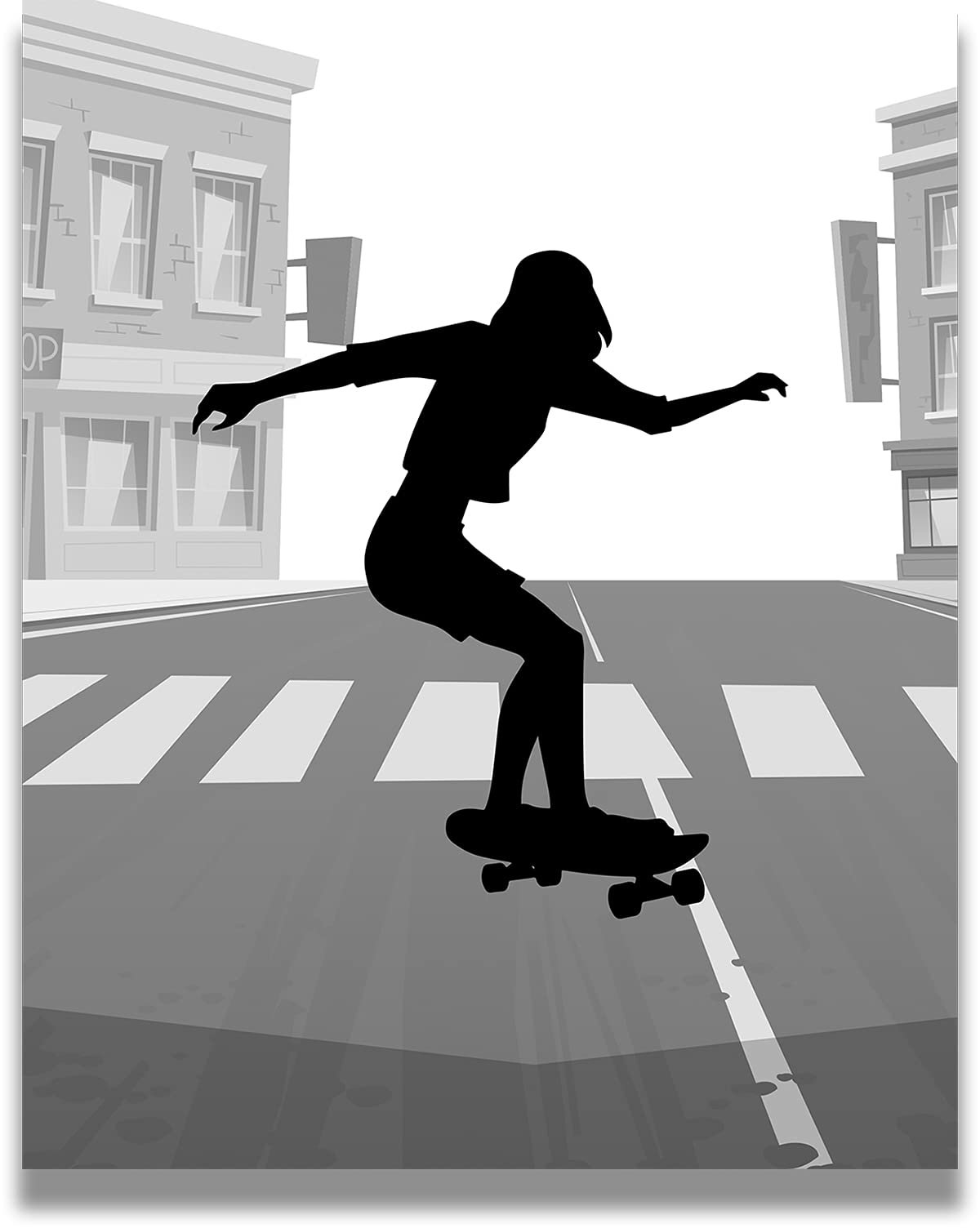 Skateboard Wall Art - Urban Skater Room Decor for Girls - Female Skateboarder Silhouette Print - 11x14 Unframed Poster - Perfect for Bedroom, Dorm & Skateboard Fan Gifts