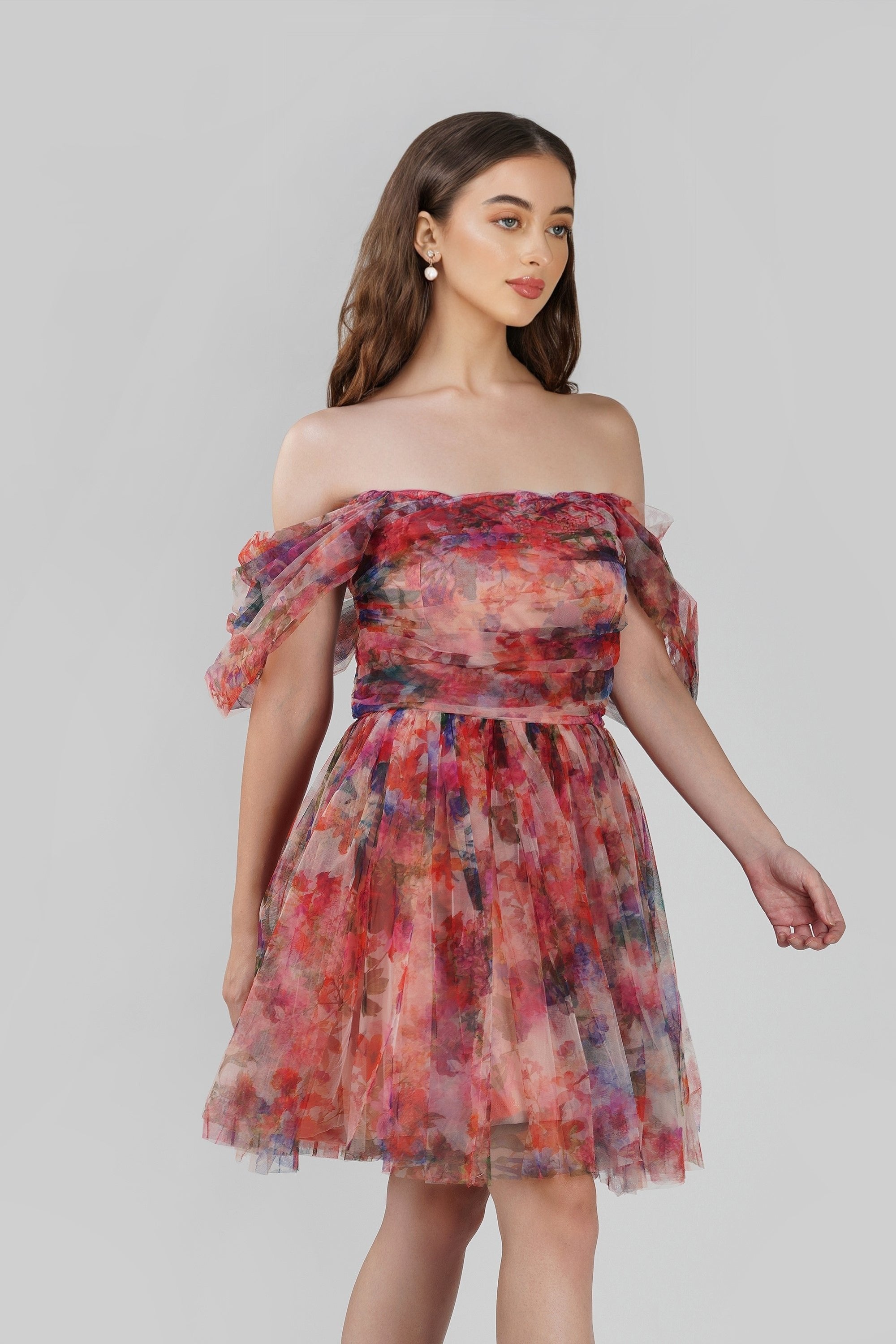 Elegant Sydney Mixed Floral Tulle Mini Dress - Women's Summer Party Cocktail Dress for Weddings, Dates & Special Occasions