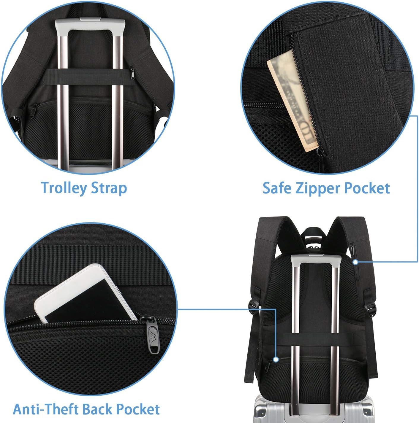MATEIN Expandable 17.3 Inch Laptop Backpack with USB Charging Port - TSA Approved Anti-Theft Water Resistant Travel Backpack for College, Work & Commuting - Perfect Gift for Men & Women (Black)