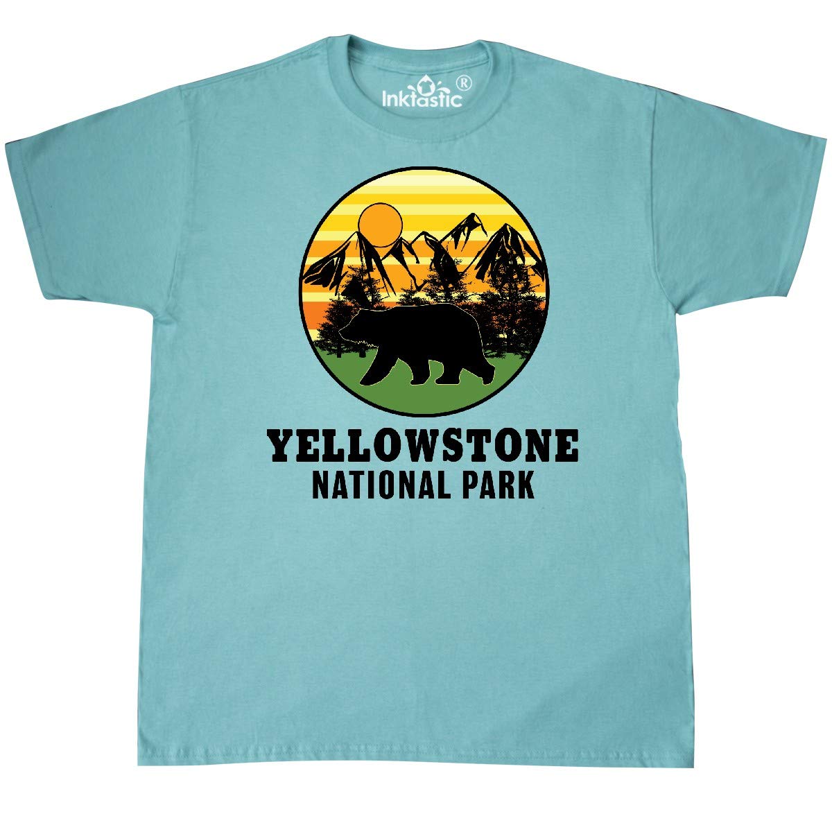 Yellowstone National Park Bear Mountains & Trees Graphic T-Shirt - Vintage National Park Tee for Hiking, Camping & Outdoor Adventures