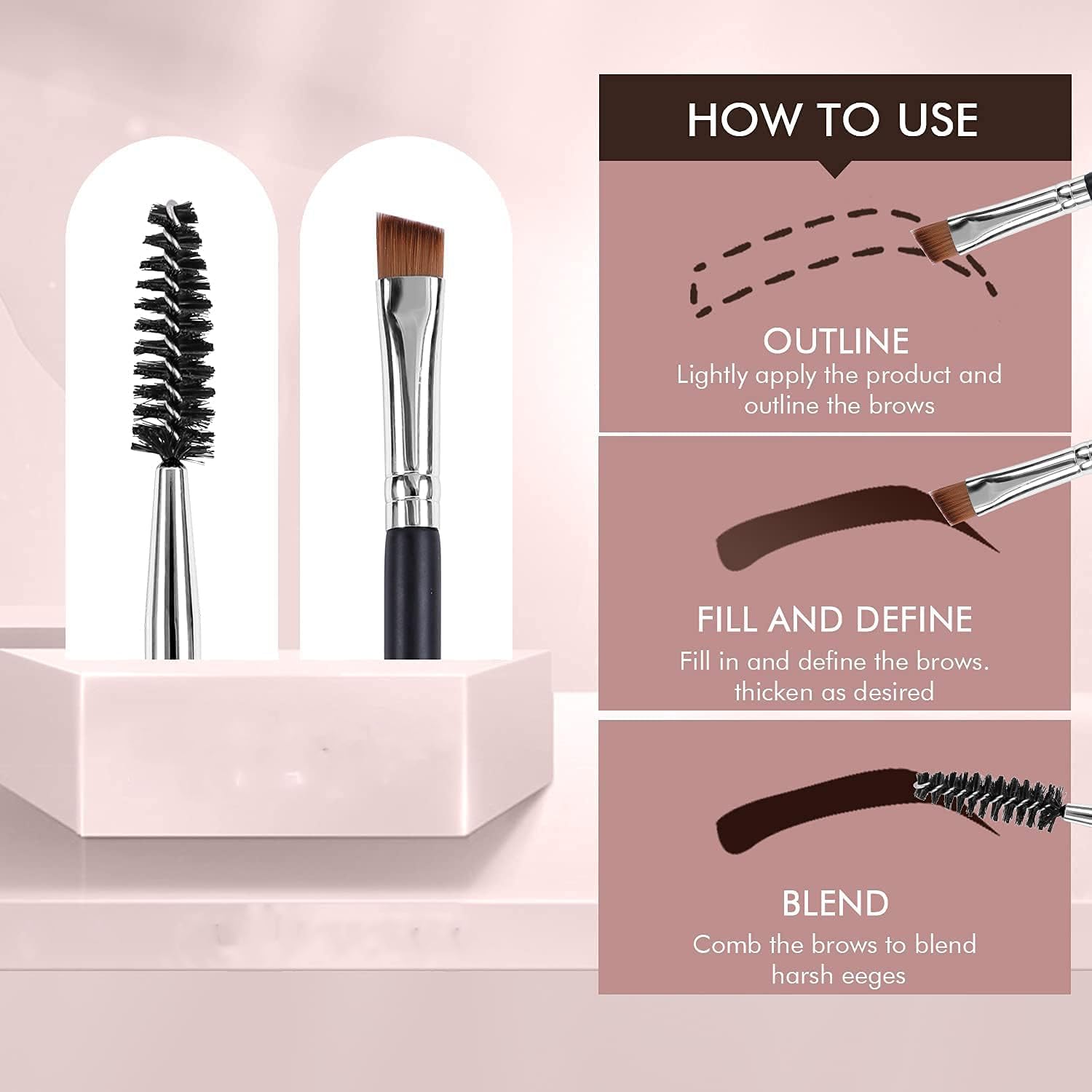 MAPPERZ Professional Eyebrow Brush Set - Angled Brow Brush & Spoolie Combo for Perfect Brows (Multicolor, 1 Pack) | Ideal for Makeup Artists & Daily Eyebrow Grooming