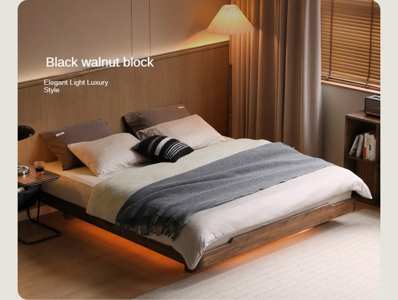 Modern Solid Wood Platform Bed - Oak & Beech Frame, Floating Design with Optional Headboard & LED Lighting - Perfect for Contemporary Bedrooms & Minimalist Home Decor