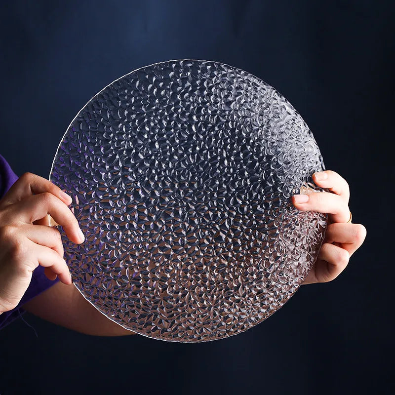 Elegant Raindrop Embossed Glass Dinner Plates - 12-Piece Set for Formal Dining, Wedding Receptions & Special Occasions