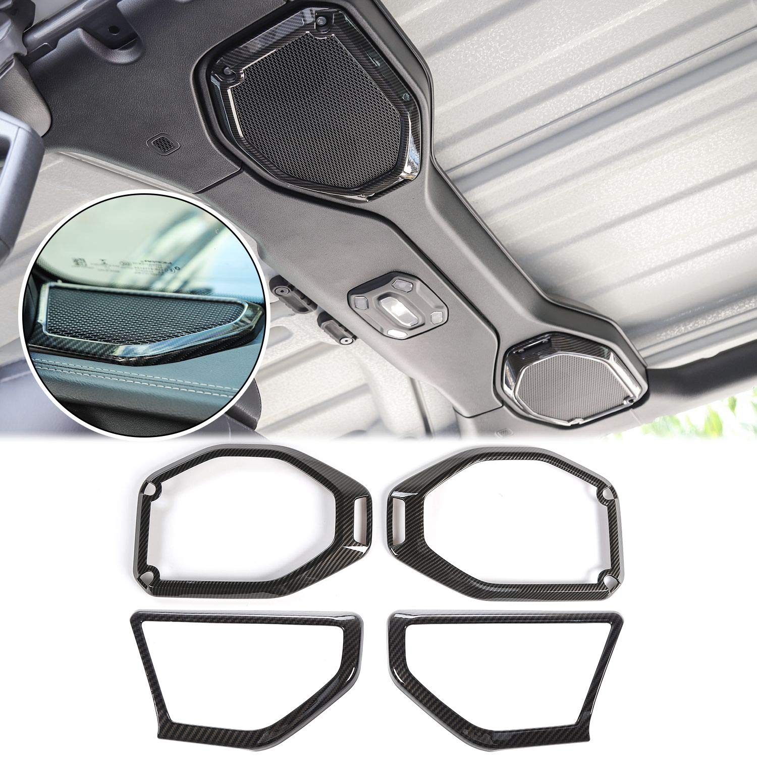 Voodonala ABS Carbon Fiber Speaker Audio Trim & A Pillar Trim Set (4pcs) – Compatible with 2018-2023 Jeep Wrangler JL/JLU & Gladiator JT – Interior Upgrade for Enhanced Sound & Style