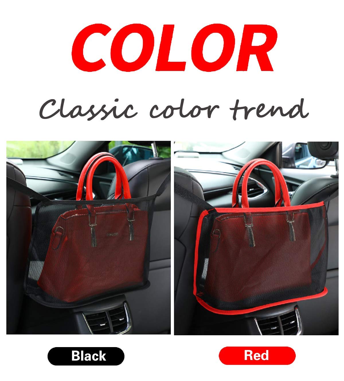 Car Purse Holder - Black Net Pocket Handbag Organizer for Seat Back, Attaches to Headrest - Perfect for Road Trips, Shopping & Daily Commute