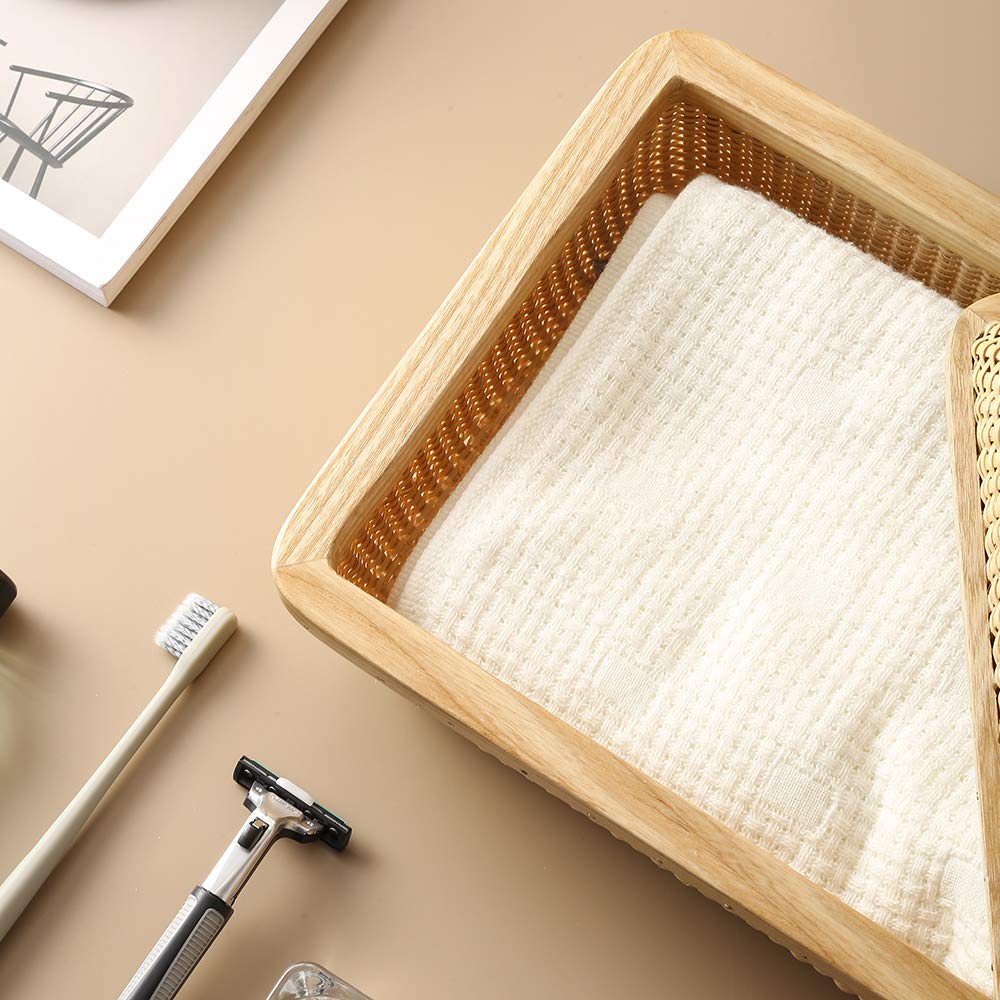 Modern Woven Rattan & Solid Wood Storage Basket - Square Jewelry Box, Fruit Basket for Living Room & Dining Table Decor | Home Organization & Gift Idea