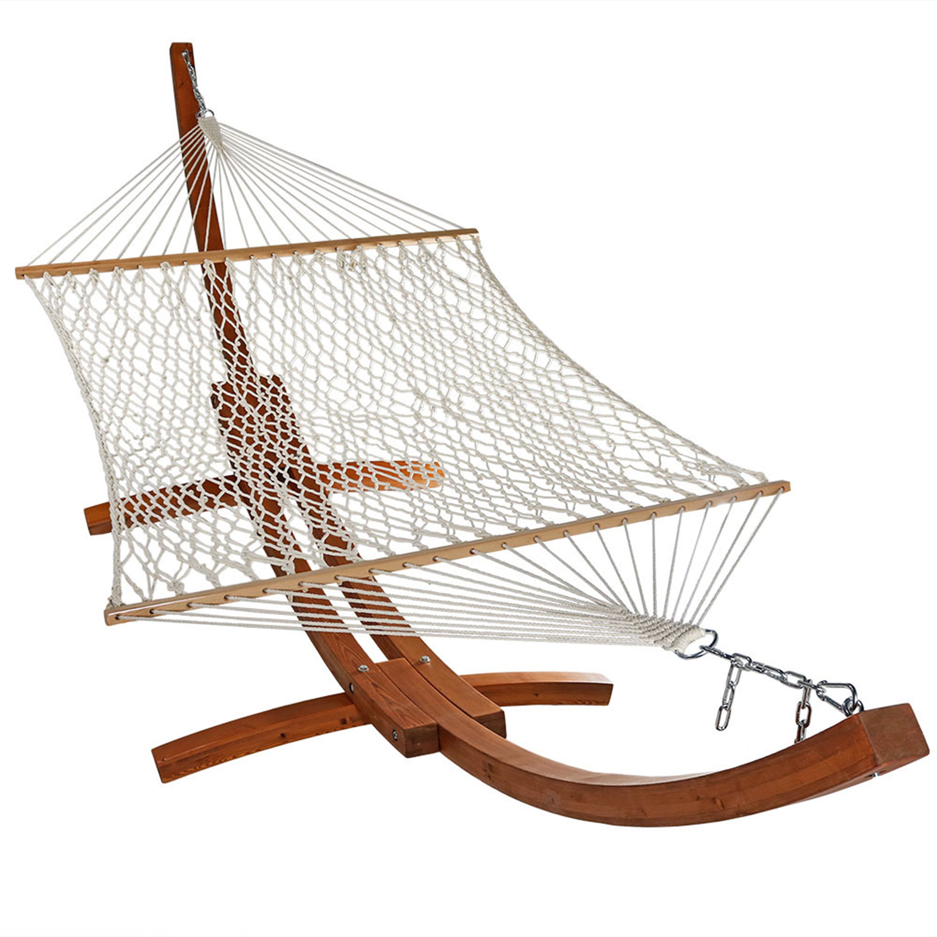 Sunnydaze 2 Person Double Rope Hammock with Wooden Stand - Outdoor Patio, Backyard, Beach & Garden Relaxation for Couples