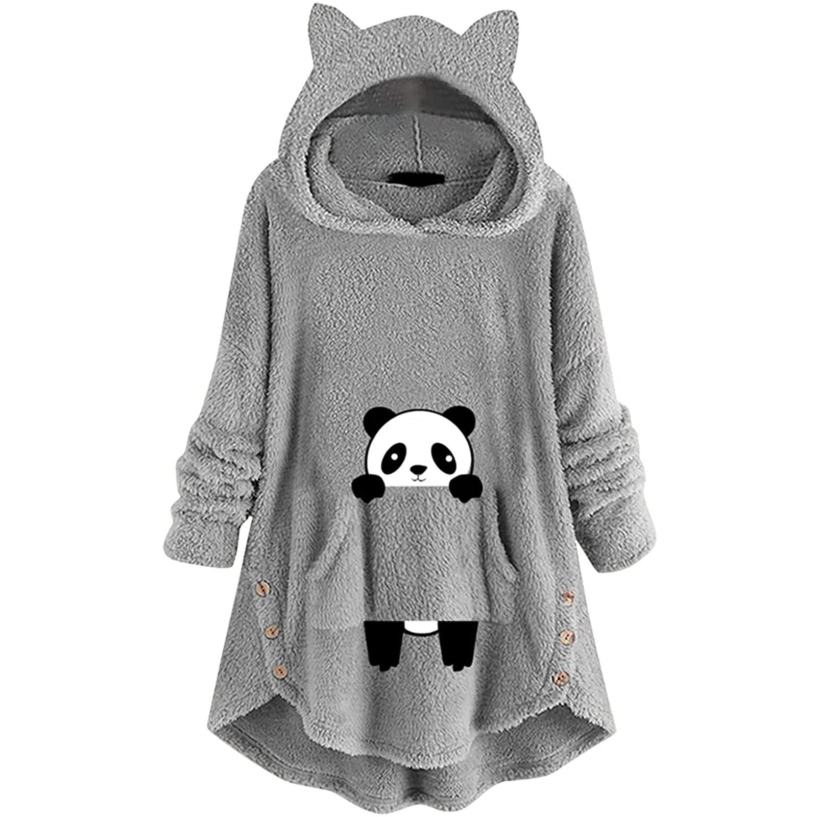 Trendy Women's Panda Print Sweater - Cozy Long Sleeve Crewneck Pullover with Pockets | Fall Winter Warm Hoodie for Casual Outfits & Outdoor Activities
