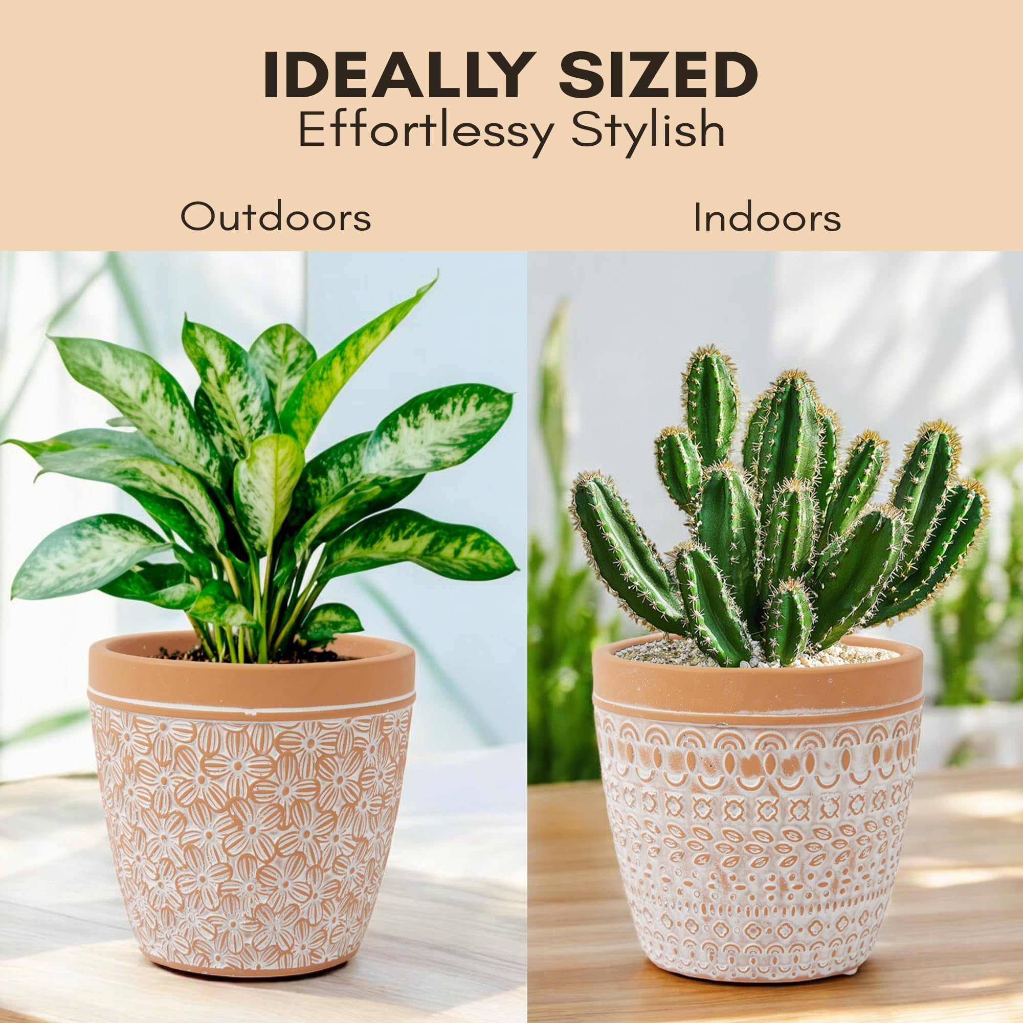 4 Inch Terracotta Clay Plant Pots for Succulents & Flowers - Small Decorative Boho Indoor/Outdoor Planter with Drainage Hole - Perfect for Home Decor, Office Plants, and Garden Arrangements
