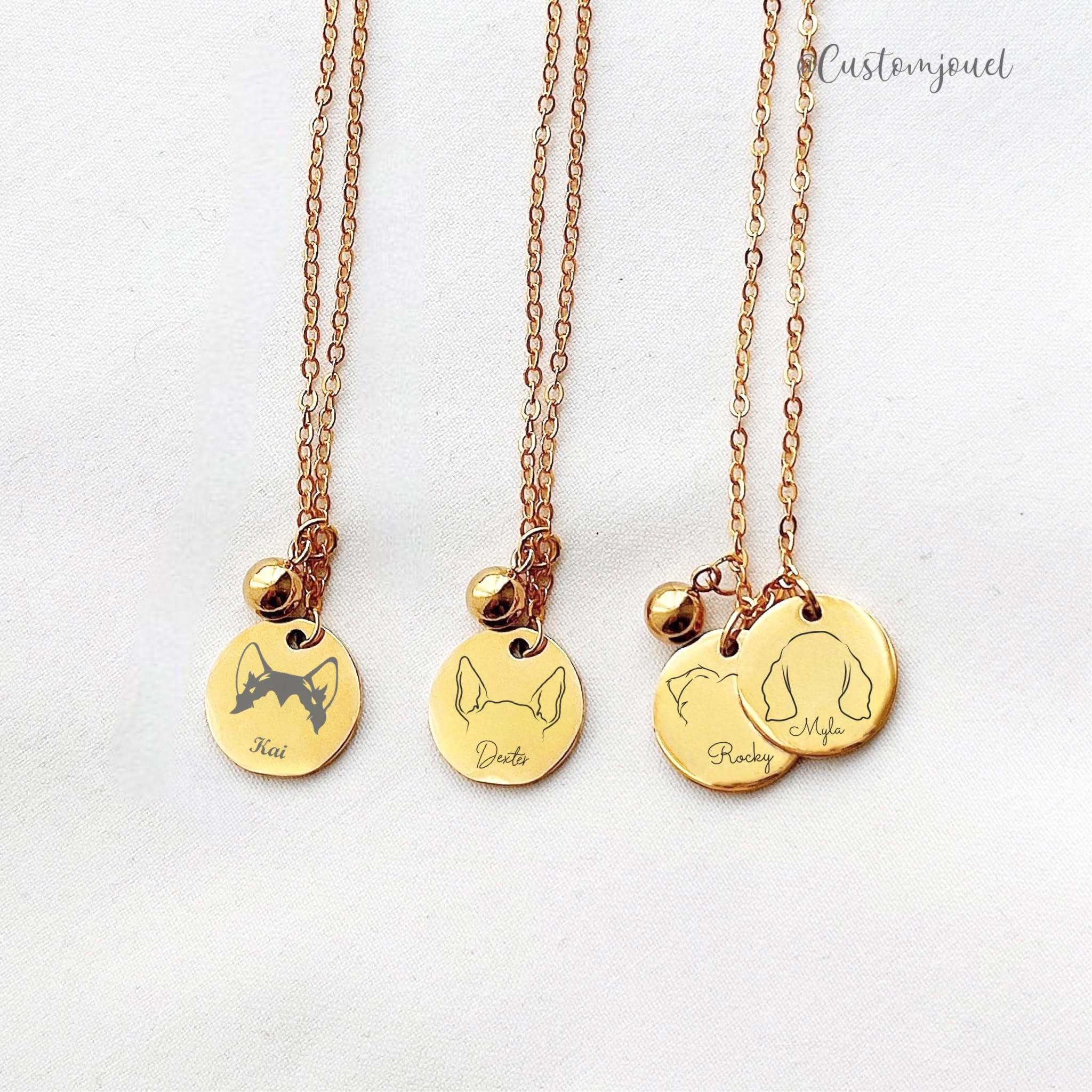 Custom Dog Breed Necklace - Personalized Engraved Dog Ears Pendant with Decorative Ball Charm | Cute Pet Jewelry Gift for Dog Lovers | Perfect for Birthdays, Anniversaries & Pet Memorials