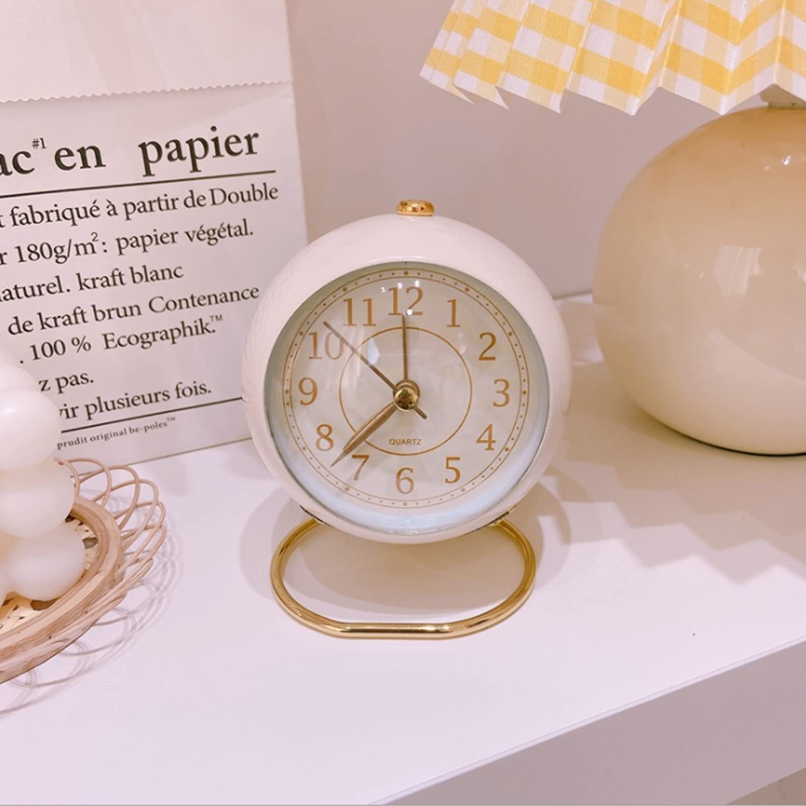 Hongyada Classic Silent Non-Ticking Desk Alarm Clock with Backlight - Battery Operated Small Table Clock with HD Glass - Perfect for Bedroom, Living Room, Kitchen & Bedside Decor - Ideal Gift for Kids, Women & Men (White) - Great for Nighttime Reading, Office Use & Home Decor
