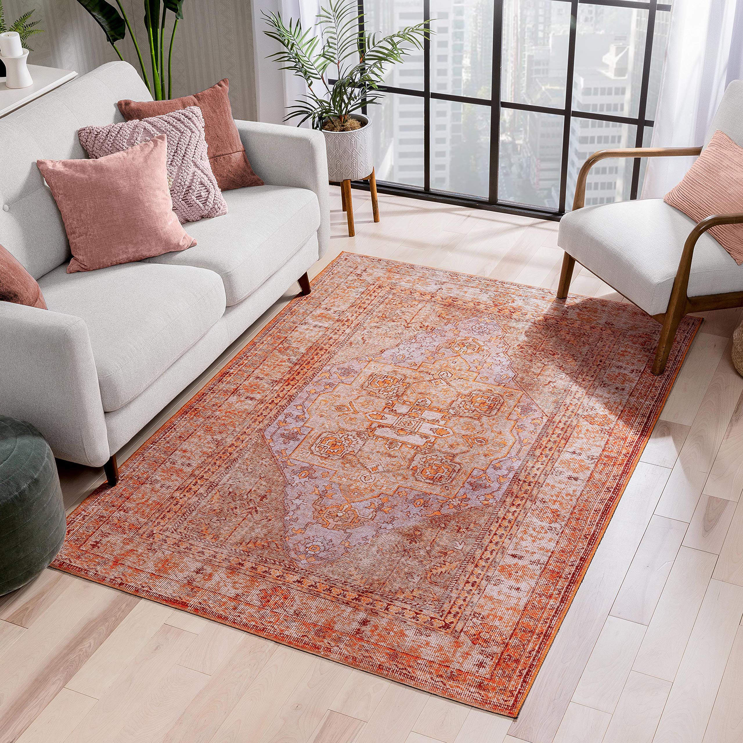 Well Woven Nile Gila Vintage Bohemian Medallion Oriental Rust Flat-Weave Distressed Area Rug 7'7
