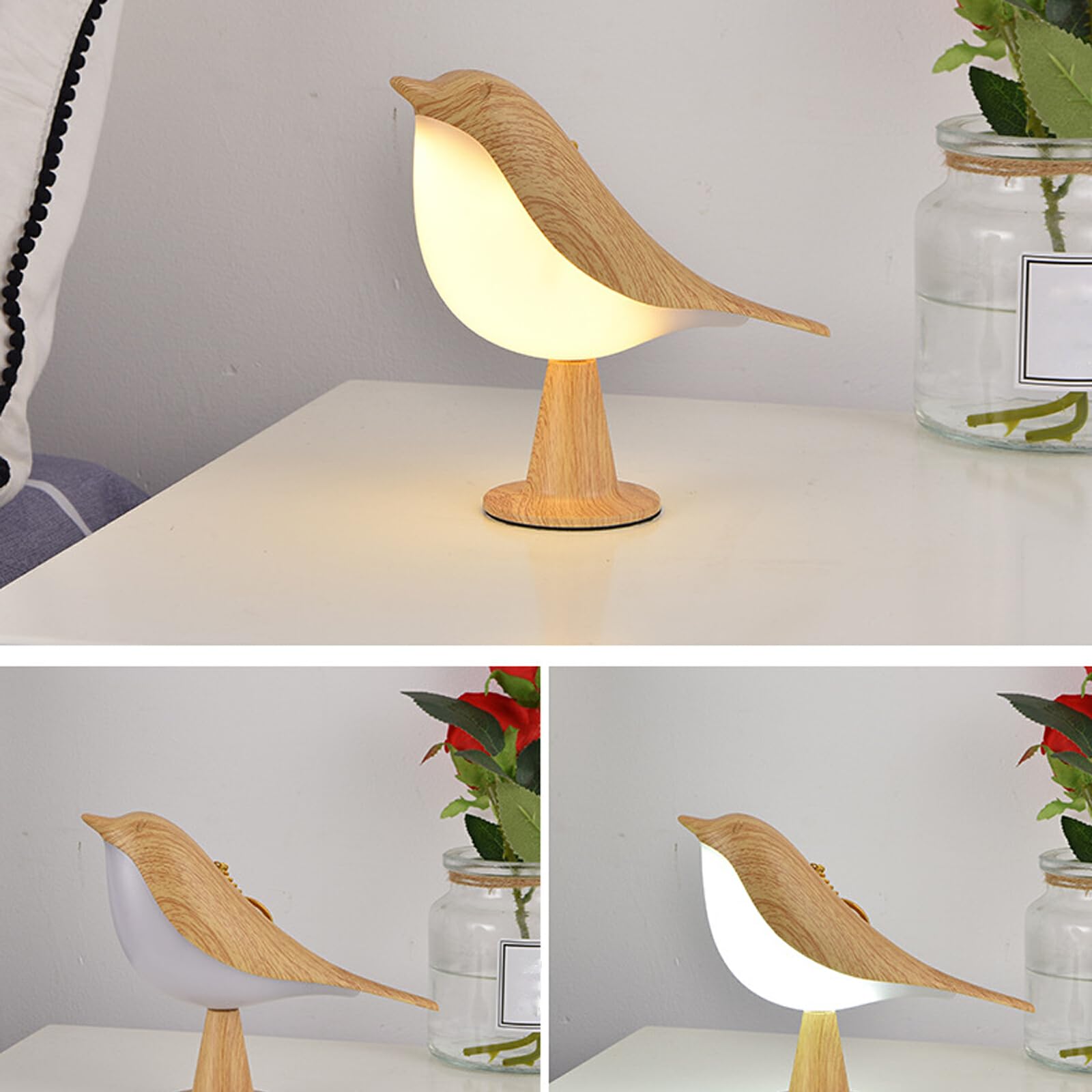 Touch Control Bedside Table Lamp with USB Port - 3-Way Dimmable LED Desk Lamp (21x6x15cm) - Cute Bird Design & Aroma Diffuser for Bedroom, Office, and Nightstand Decor