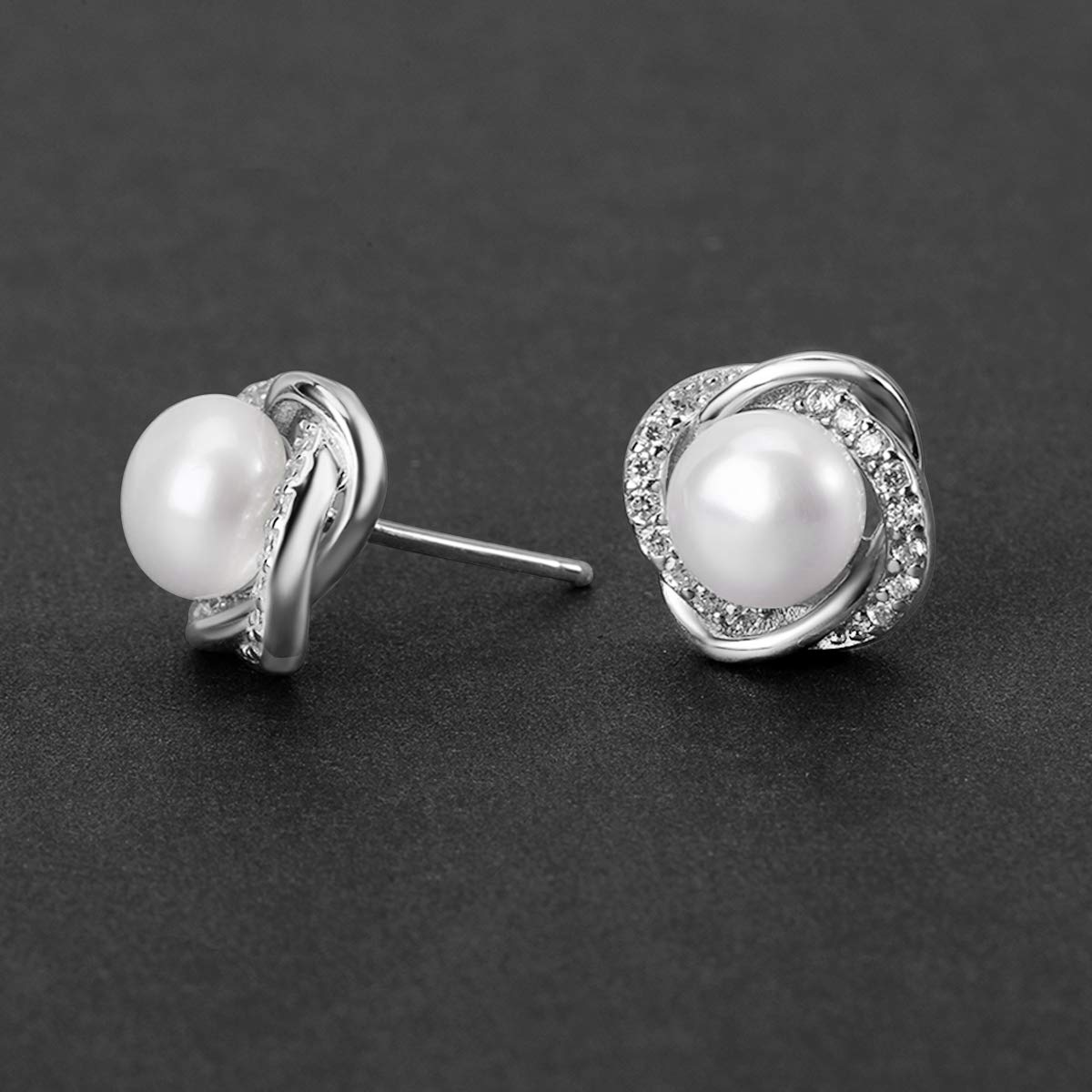 Elegant Freshwater Cultured Pearl Earrings for Women - Stainless Steel Stud Earrings with Cubic Zirconia - Perfect Gift Set with Luxury Packaging - Ideal for Weddings, Parties & Everyday Wear