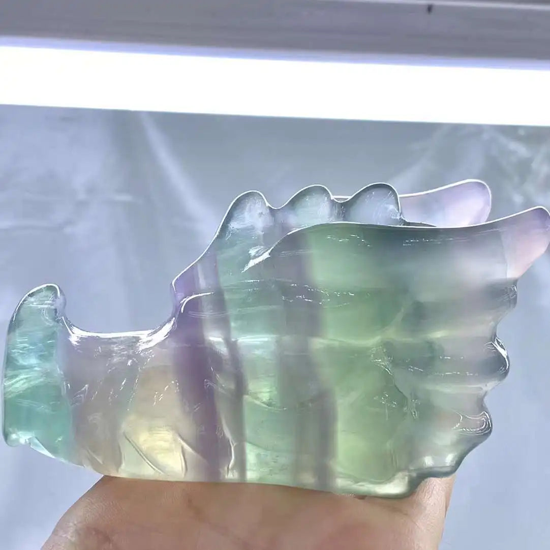 10cm Rainbow Macaron Fluorite Crystal Dragon Head Skull Carving - Natural Mineral Specimen for Home Decor, Meditation & Feng Shui Healing Stone