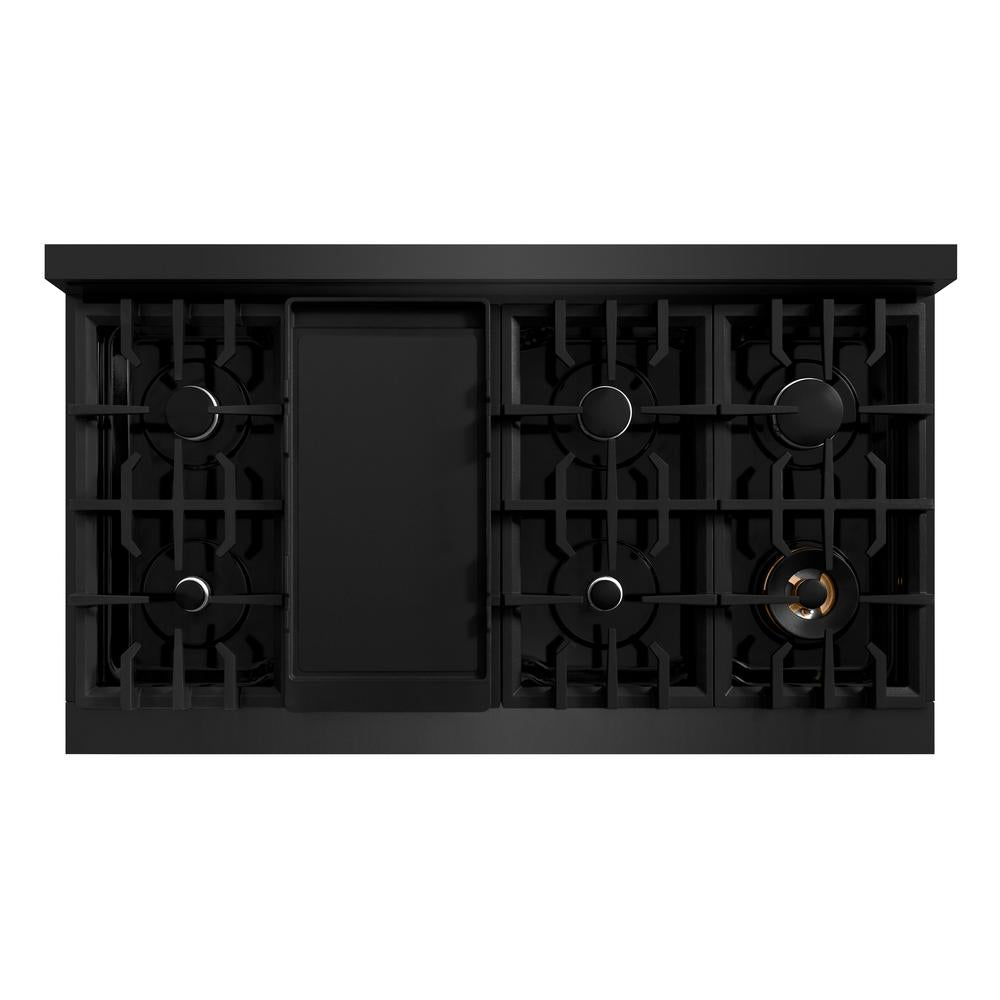 ZLINE 48-Inch 6.7 cu.ft Double Oven Gas Range with 8-Burner Cooktop in Black Stainless Steel (HGRB 48) - Professional Kitchen Appliance for Home Chefs & Large Family Cooking