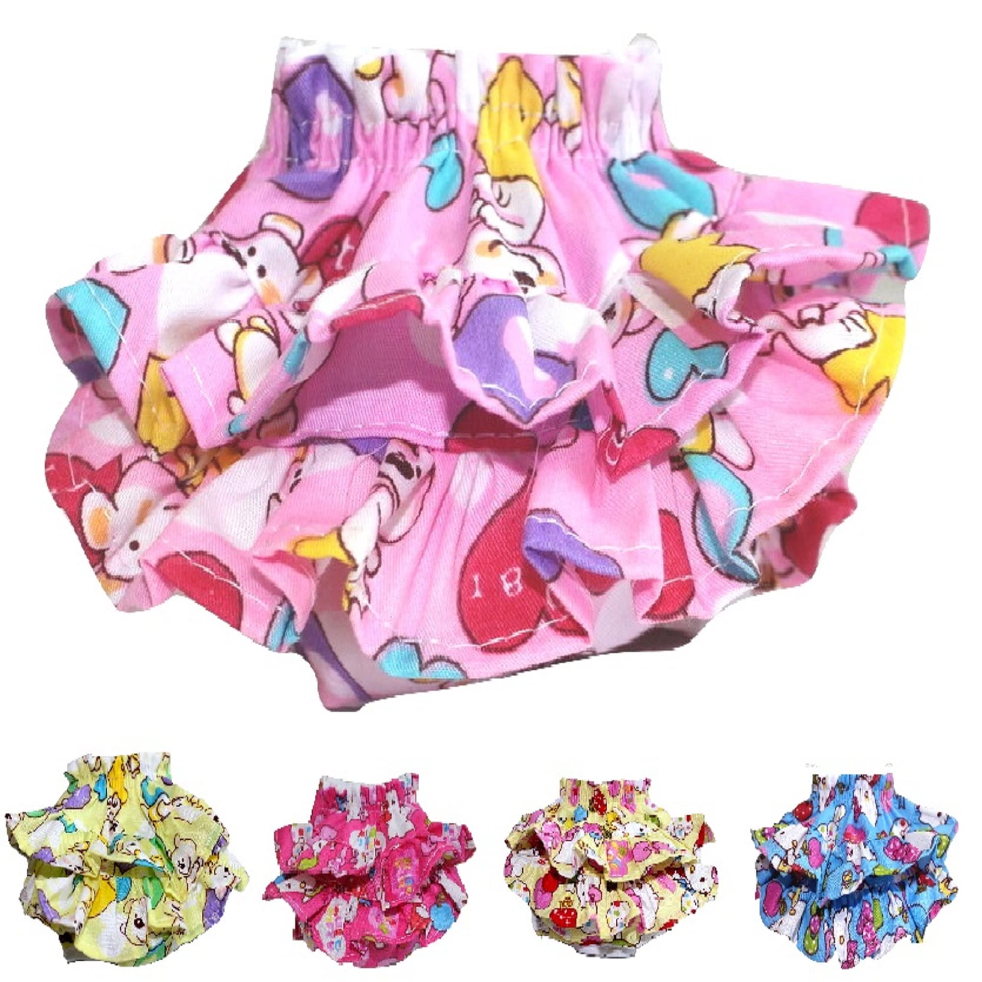 Small Dog Diaper Skirt for Female Dogs - Sanitary Pant Dress with Bear Design (Light Pink, Medium 11