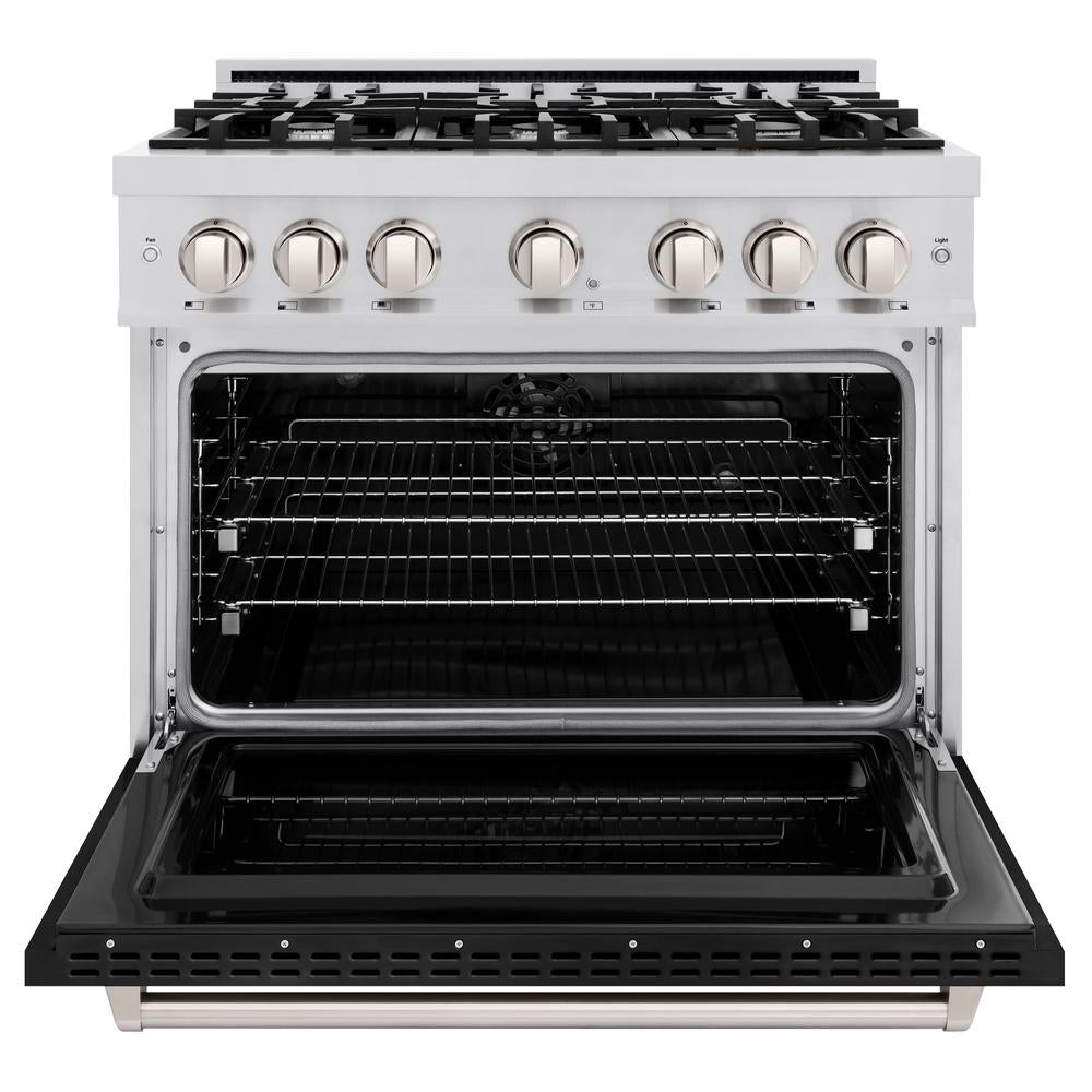 ZLINE 36 Inch 5.2 Cu. Ft. Stainless Steel Dual Fuel Range - 6 Burner Gas Cooktop & Electric Convection Oven with Black Matte Door (CDR BLM 36) - Perfect for Home Kitchens, Restaurants & Professional Chefs