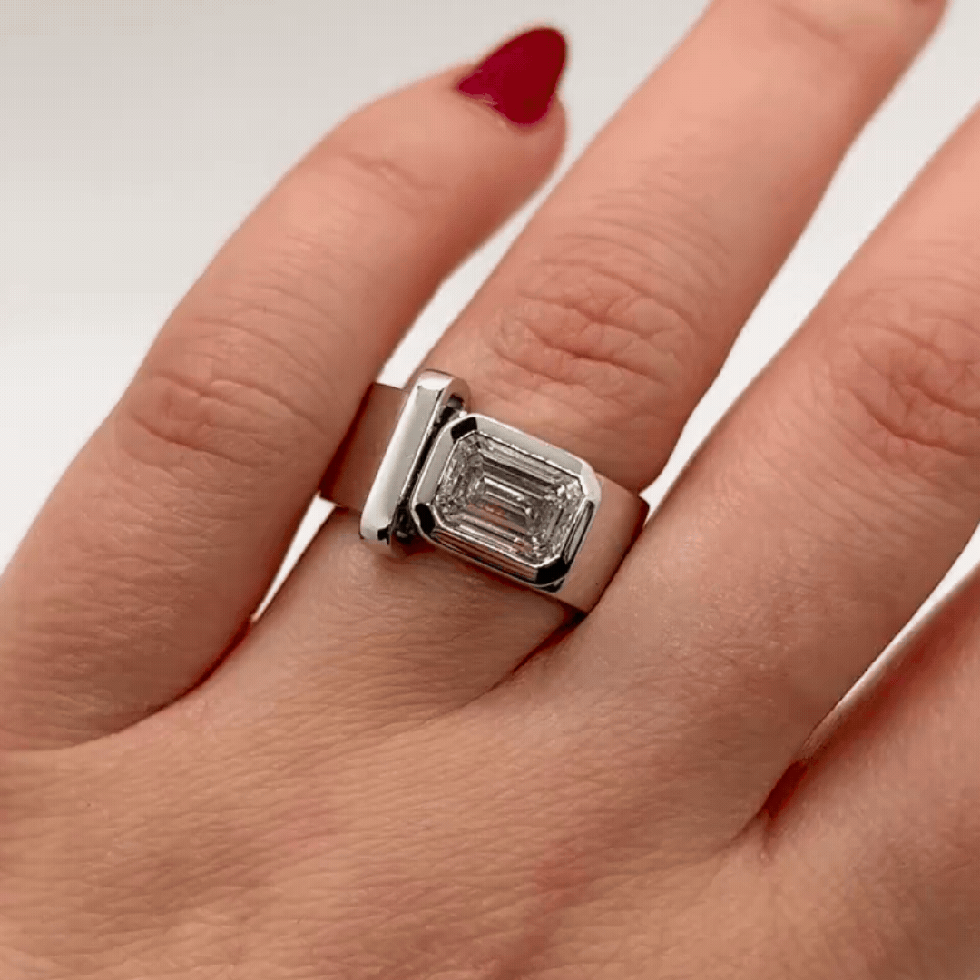 JOON Emerald Bezel Set Wedding Band Ring - 14K Gold or Sterling Silver, Dainty Stackable Ring for Women, Perfect for Engagement, Anniversary, and Everyday Elegance