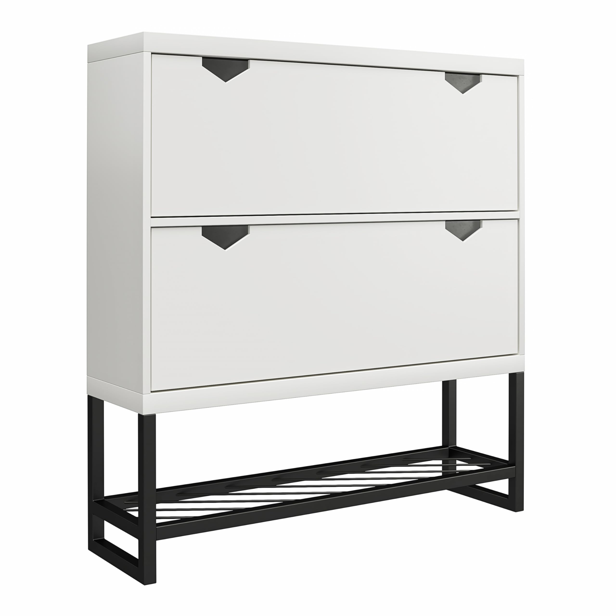CosmoLiving by Cosmopolitan Brielle White Entryway Shoe Storage Cabinet - Organize Shoes, Boots & Accessories for Hallway, Mudroom & Closet