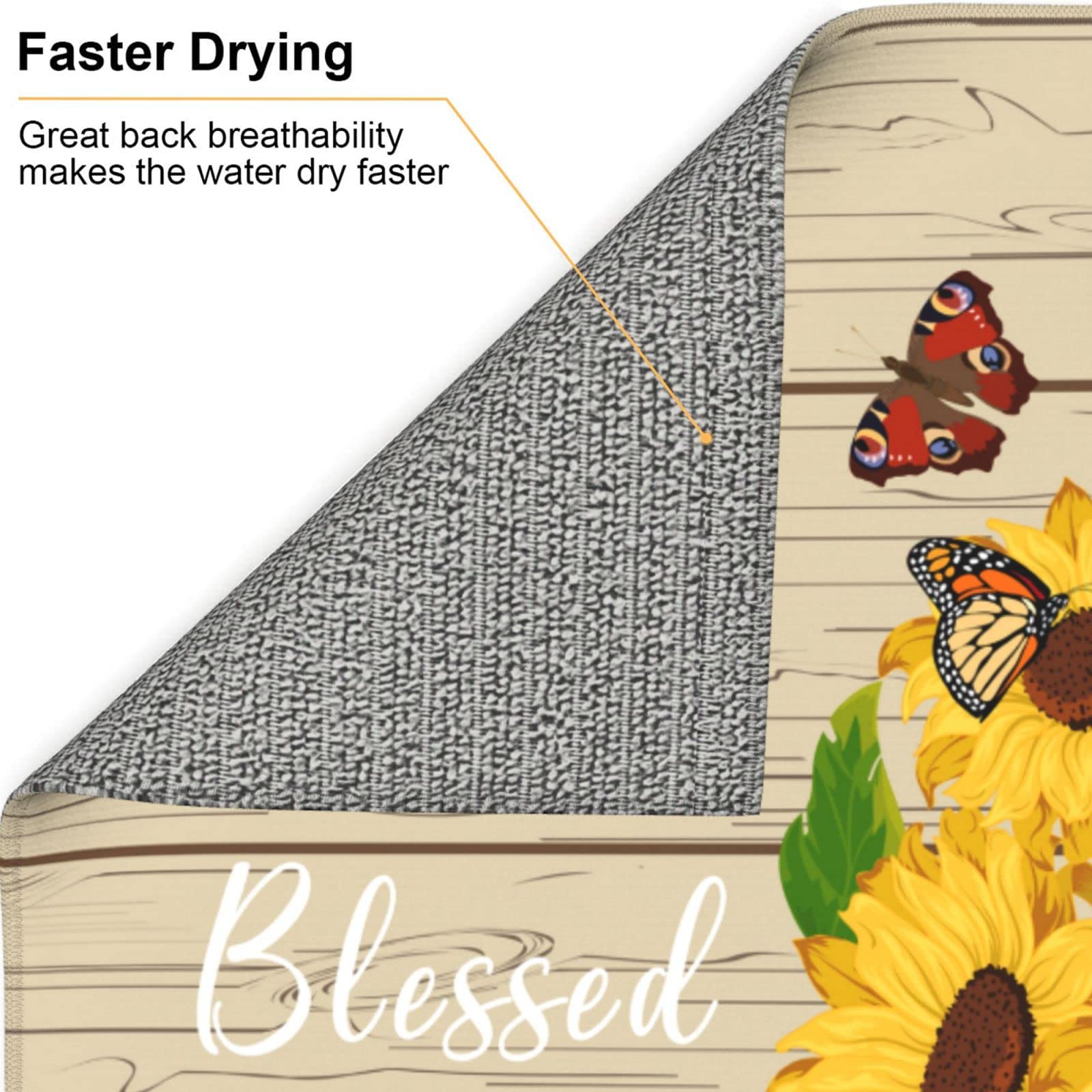 Sunflower Butterfly Dish Drying Mat - 16x18 Inch Absorbent Microfiber Kitchen Counter Decor - Perfect for Drying Dishes, Protecting Countertops & Adding Farmhouse Style to Your Kitchen