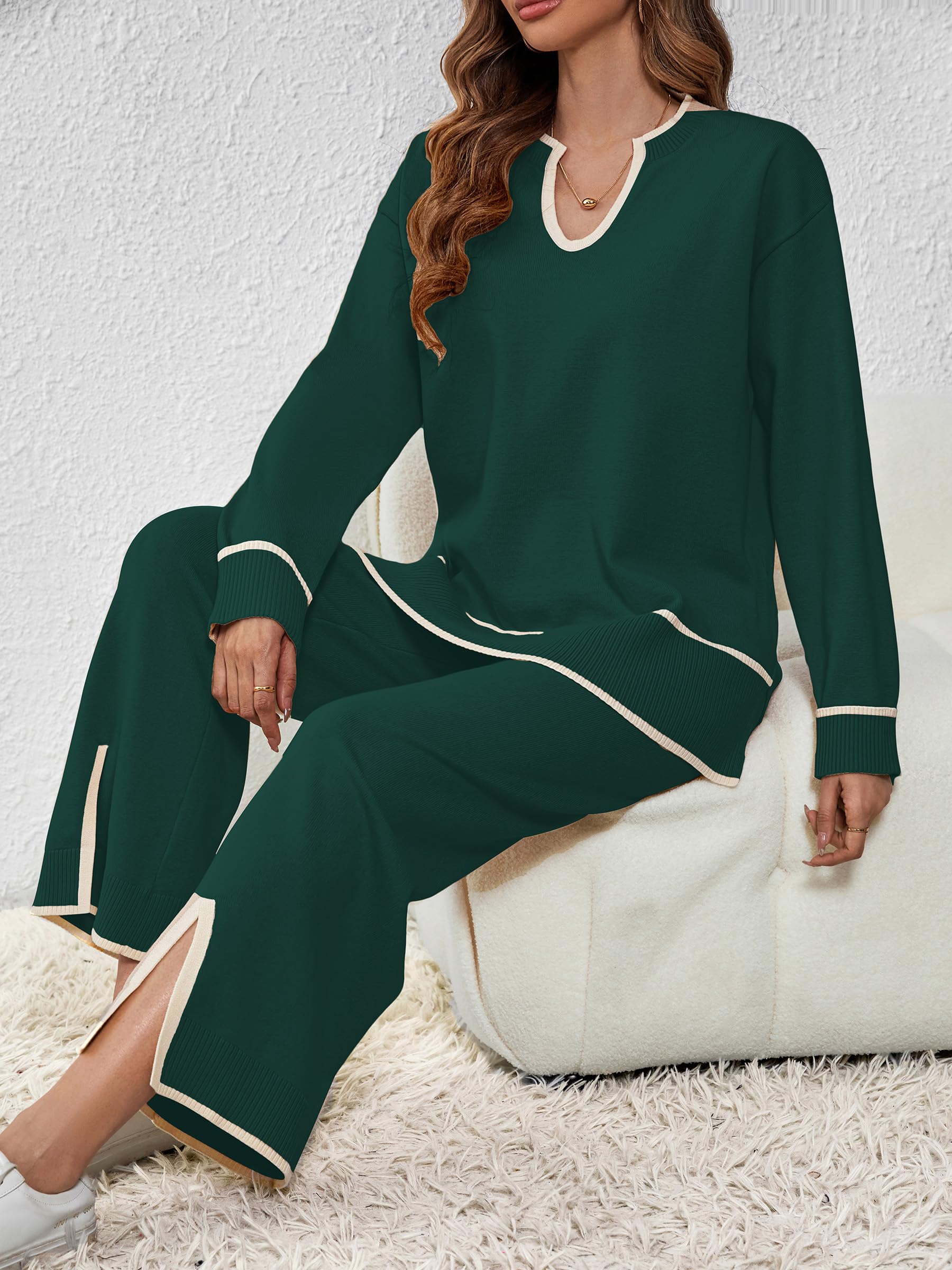 SuperPrity Women's 2-Piece Lounge Sets - Soft Knit Top & Wide Leg Pants Matching Sweatsuit Outfits | Cozy Fall Fashion 2024 | Perfect for Home Relaxation, Casual Outings & Travel