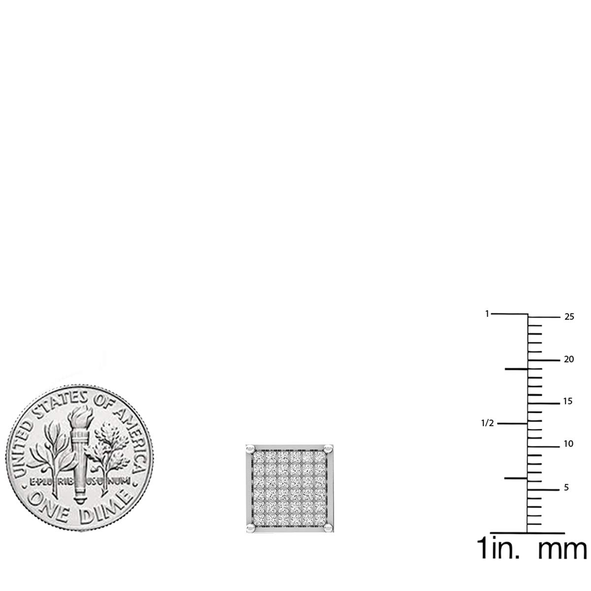 0.55 Carat (CTW) Sterling Silver Round Diamond Dice-Shaped Men's Iced Stud Earrings - 1/2 CT Diamond Studs for Men - Perfect for Gifts, Parties, and Everyday Luxury Wear