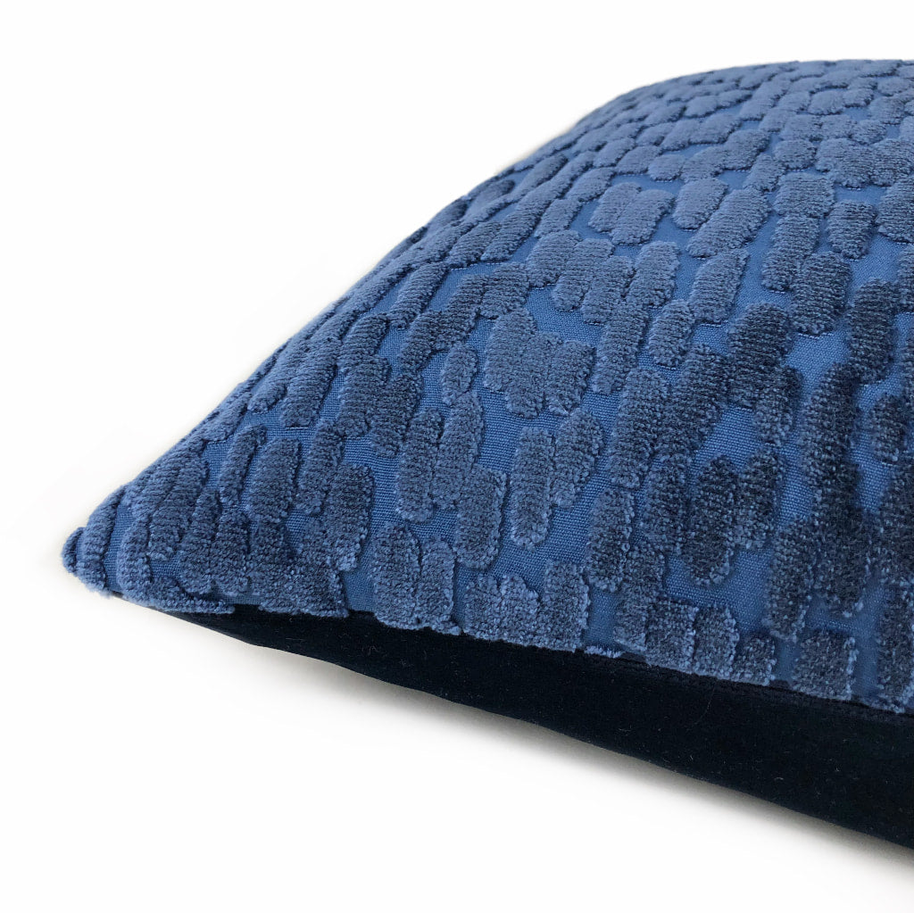 Bellini Large Blue Velvet Pillow Cover with Cut Dots - Elegant Home Decor for Sofa, Bed, and Living Room