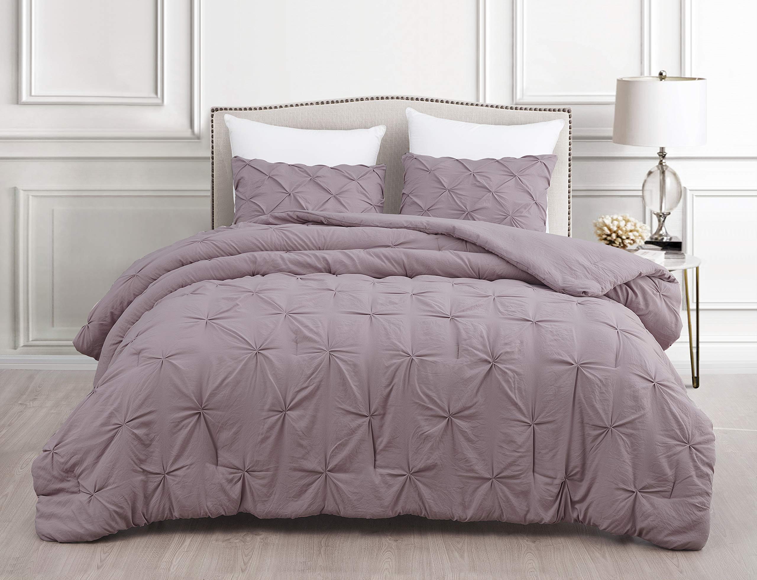 Premium Soft Cotton Comforter Set - All Season Goose Down Alternative Pinch Pleat Duvet Insert | 500 GSM Fill Power | Ultra Soft & Breathable | Twin/Twin XL Size in Light Purple | Perfect for Bedroom, Guest Room & Dorm Comfort