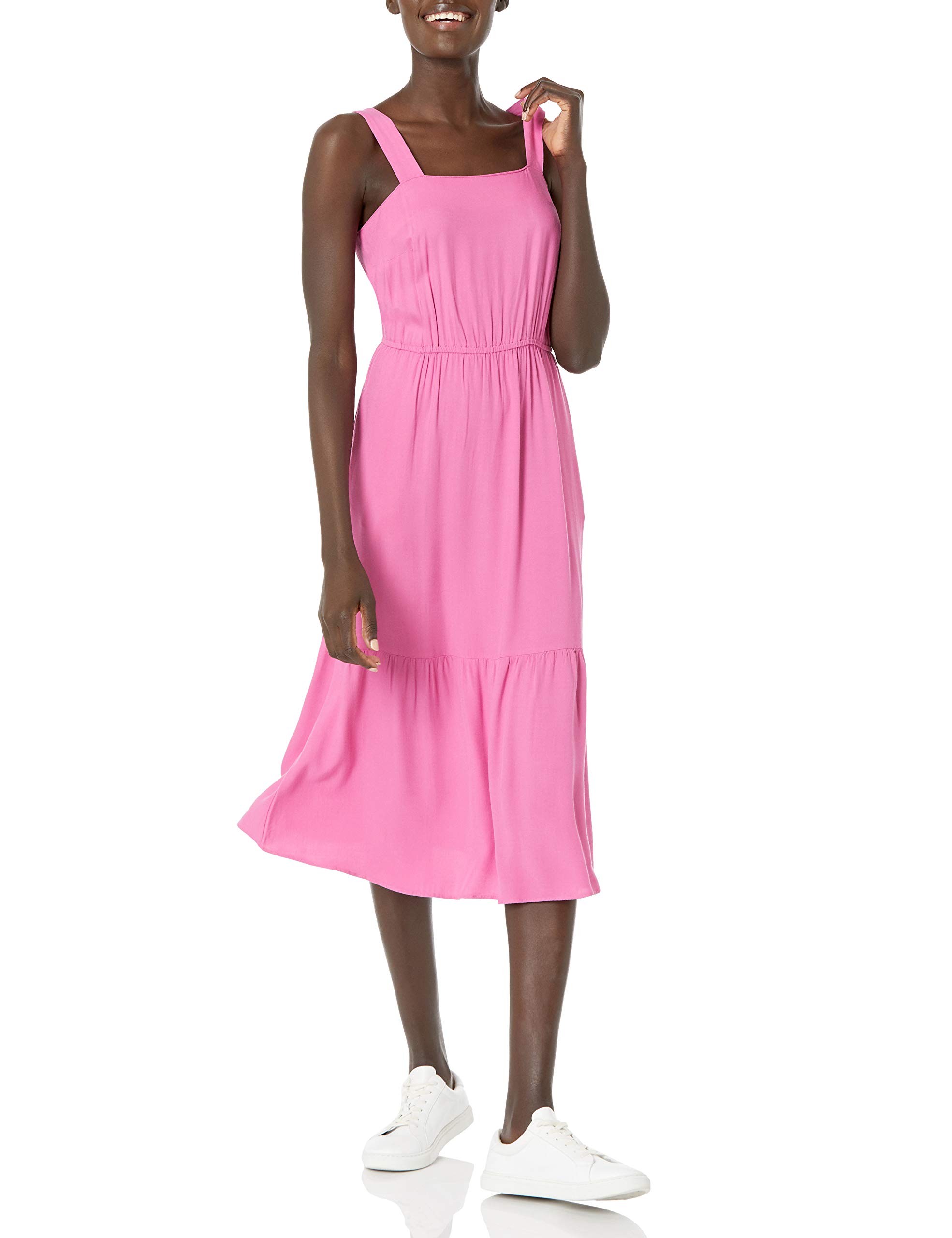 Amazon Essentials Women's Fluid Twill Tiered Midi Summer Dress - Flowy Casual Sundress for Beach, Vacation & Everyday Wear