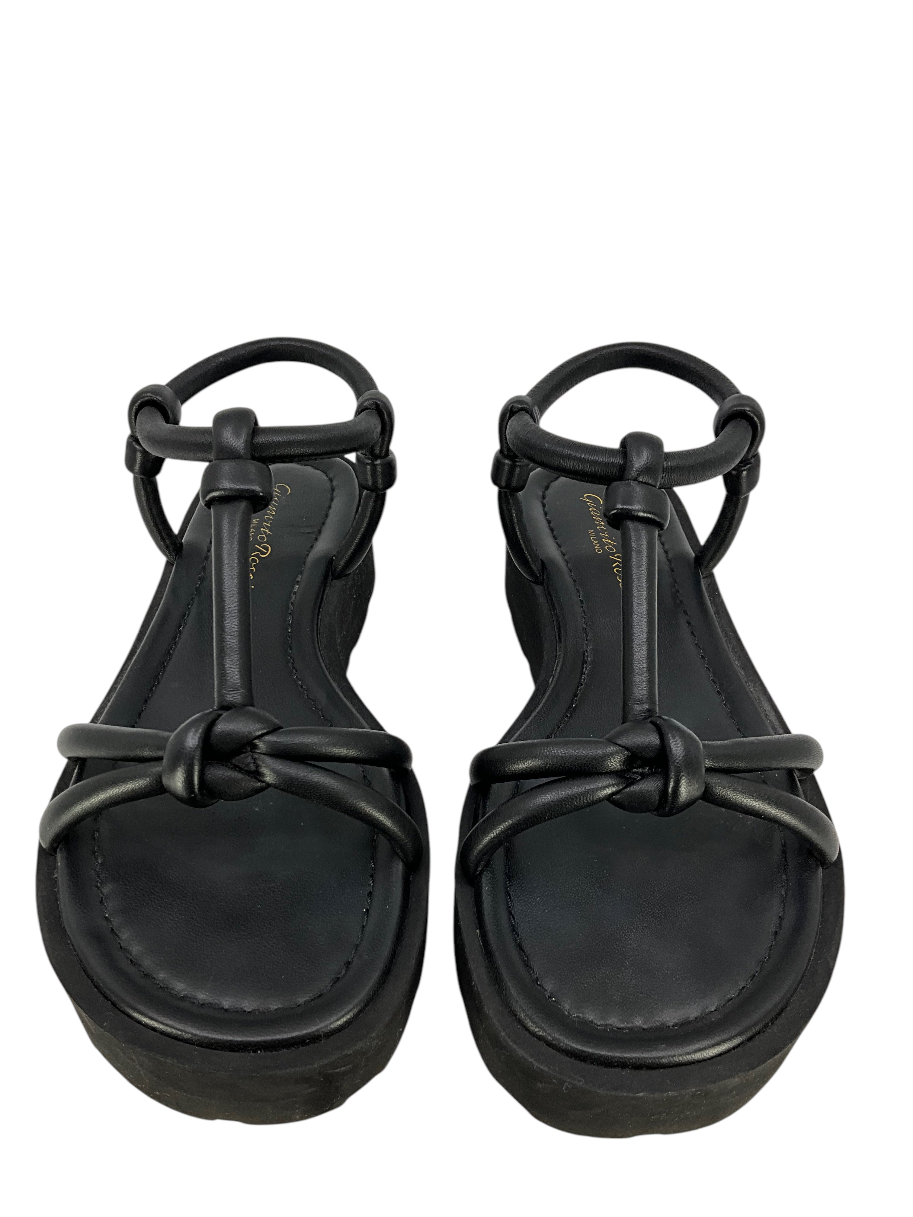 Gianvito Rossi Women's Marine Knotted Leather Platform Sandals Size 6 | Luxury Designer High Heel Sandals for Summer, Beach, and Evening Parties