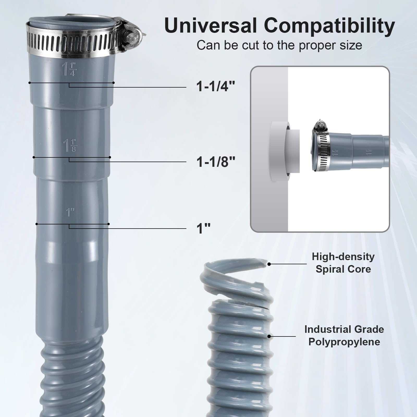 Universal Washing Machine Drain Hose 8ft - Flexible Washer Hose for Whirlpool, GE, Kenmore - Perfect for Laundry Room Installation