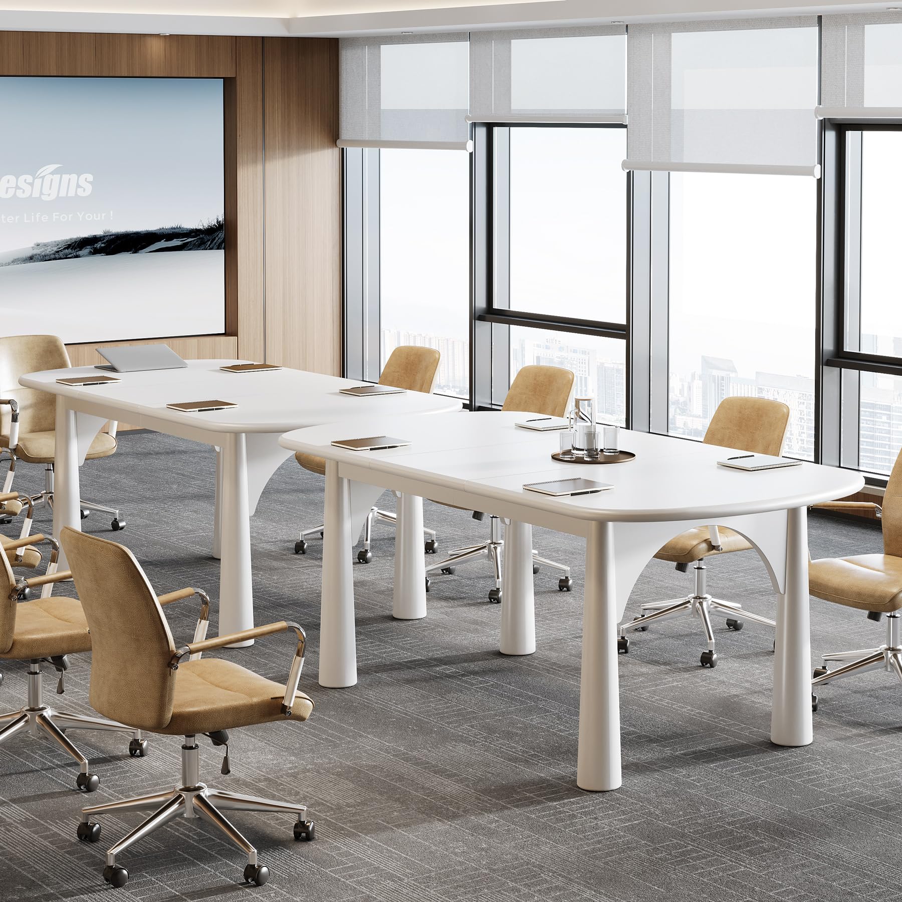 Tribesigns 63 Inch Oval Conference Table for 6 People - Solid Wood Legs Modern Office Desk for Meeting Rooms, Home Offices & Coworking Spaces - Cream White Finish