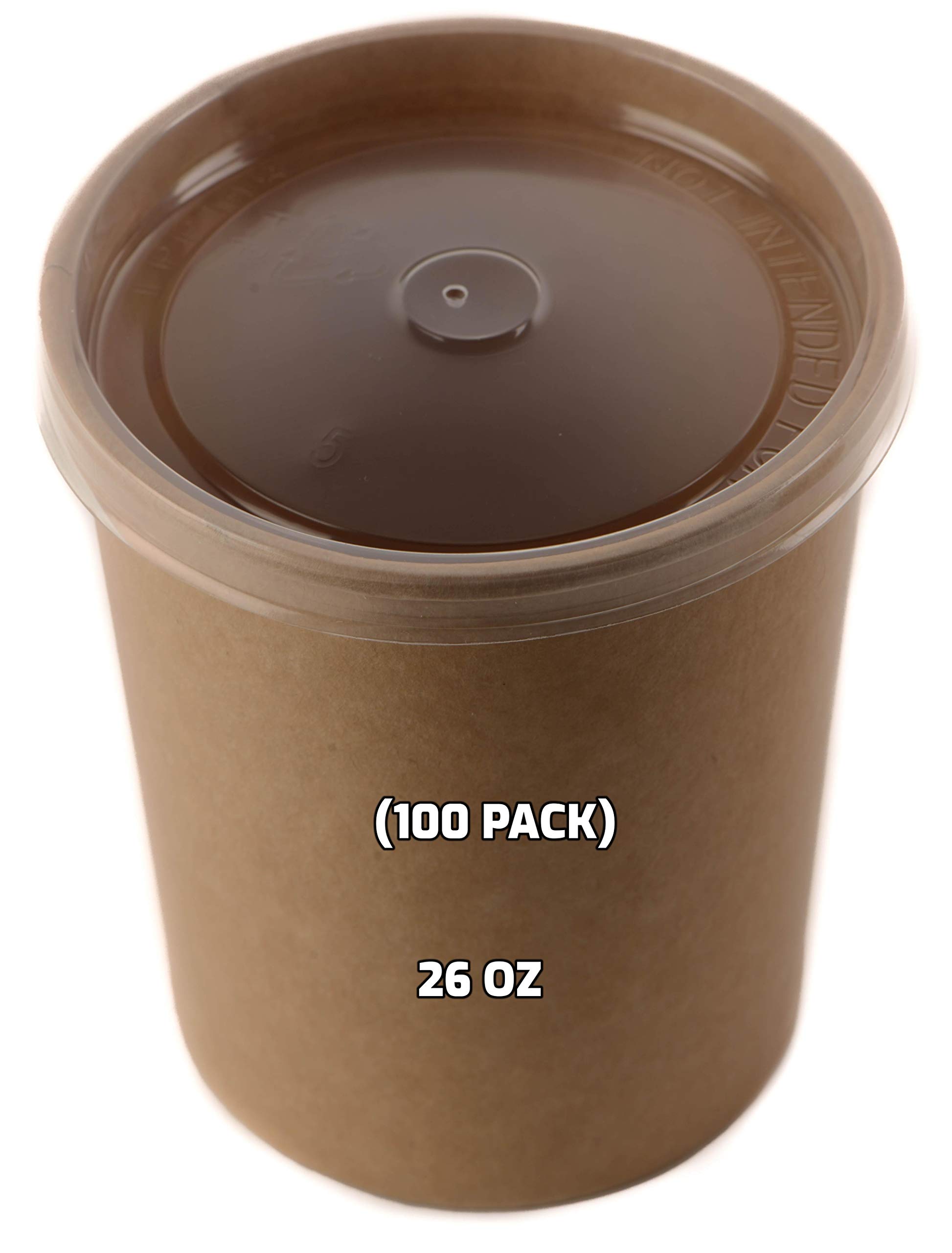 [100 Pack] 26 oz Disposable Kraft Paper Soup Containers with Lids - Eco-Friendly Takeout Bowls for Ice Cream, Frozen Yogurt, Salads | Microwave Safe, Leak Proof Food Storage Containers for Restaurants, Catering & Home Meal Prep