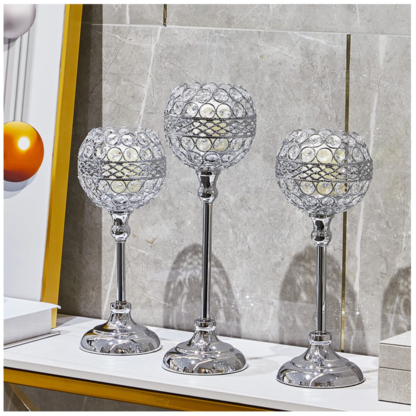 LXLTL 3-Piece Crystal Candle Holder Set - Elegant Silver Candle Stand for Romantic Home Decor, Dining Table Centerpiece, Wedding & Party Decorations