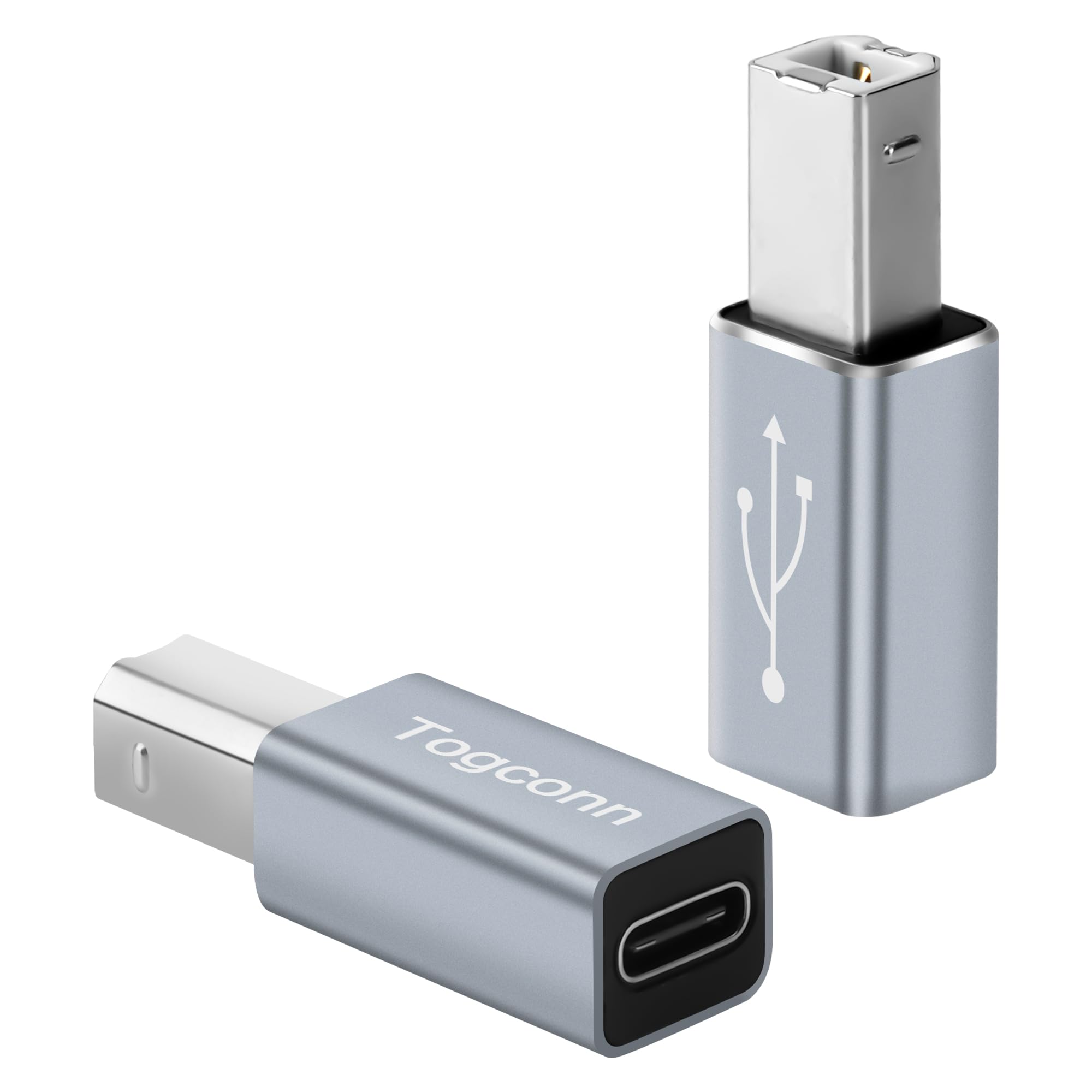 USB C to Printer Adapter (2 Pack) - USB Type-C Female to USB-B Male MIDI Converter Cable for Data Sync - Compatible with Electric Piano, Printer, Scanner - Perfect for Music Production & Office Use - Grey