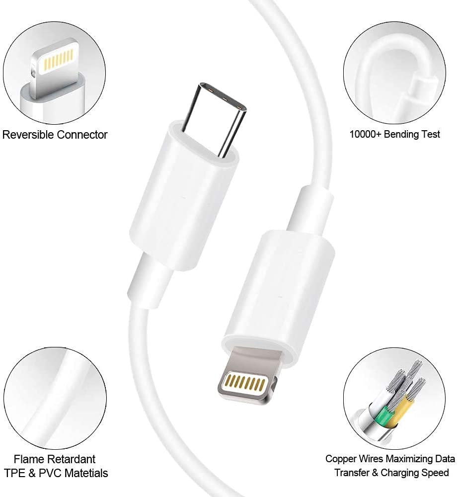 Apple MFi Certified 20W Fast Charger with Lightning Cable - USB C Power Adapter for iPhone 14/13/12/11/XS/XR/X & iPad - Quick Charge for Home, Office & Travel