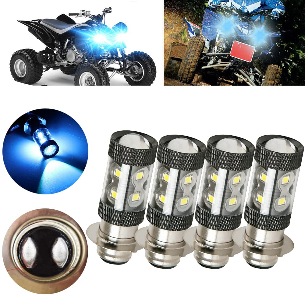H6 P15D H6M LED Motorcycle Headlight Bulb - Super Bright 1500LM 8000K Ice Blue Fog Lights - Compatible with Yamaha ATVs YFM350 400 450 660 700 Raptor Blaster 200 Banshee 350 - Plug and Play - Pack of 4 - Perfect for Off-Roading Night Riding and Adventure
