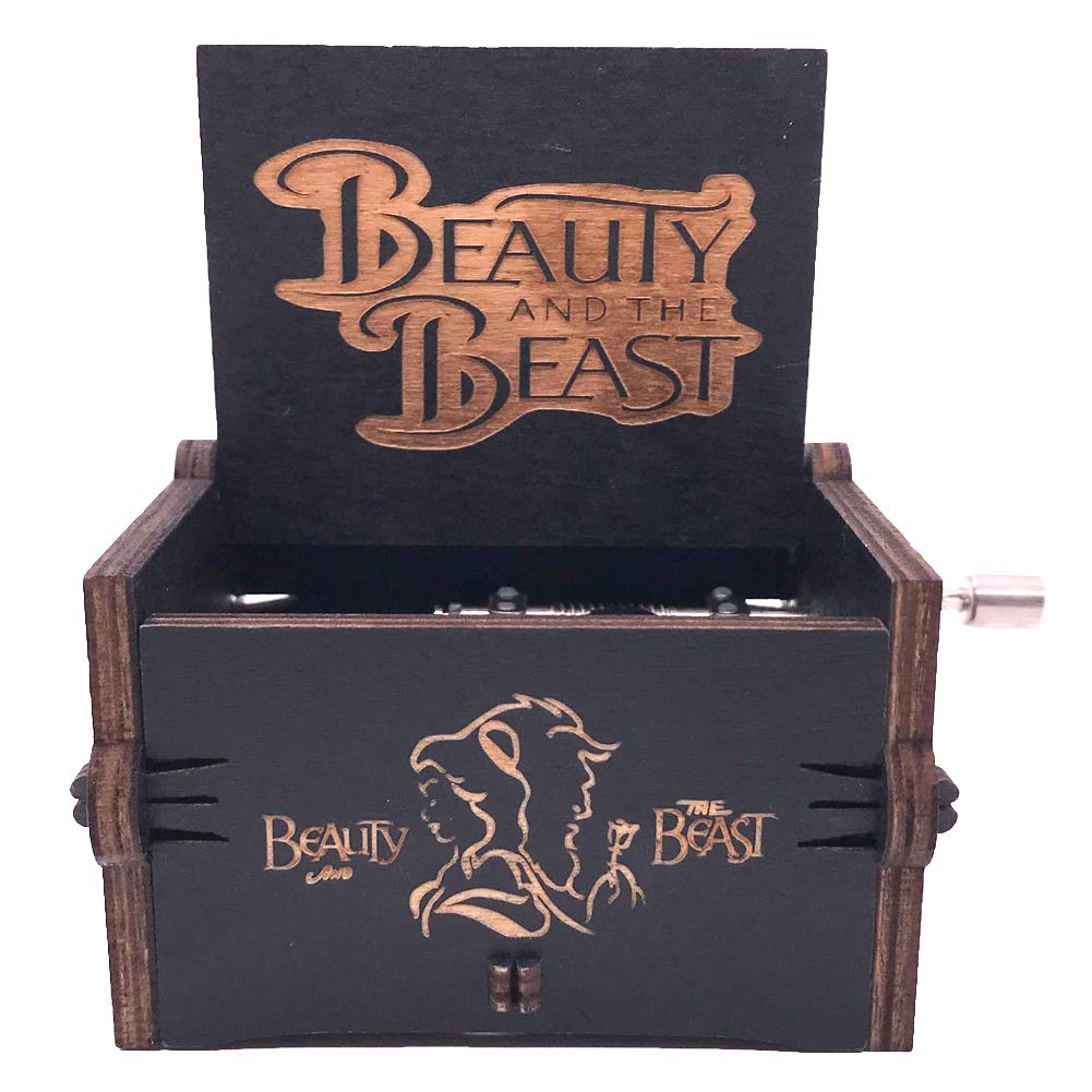 Beauty and The Beast Hand Crank Music Box - Wooden Carved Musical Box with Theme Song - Perfect for Disney Fans, Home Decor & Gift Giving