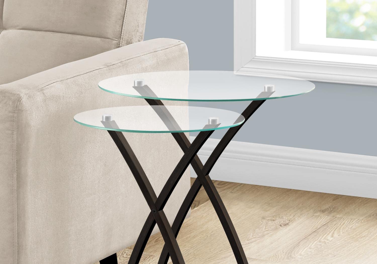 Monarch Specialties 2-Piece Bentwood Nesting Table Set in Cappuccino Finish - Space-Saving Side Tables for Living Room, Bedroom or Small Apartments