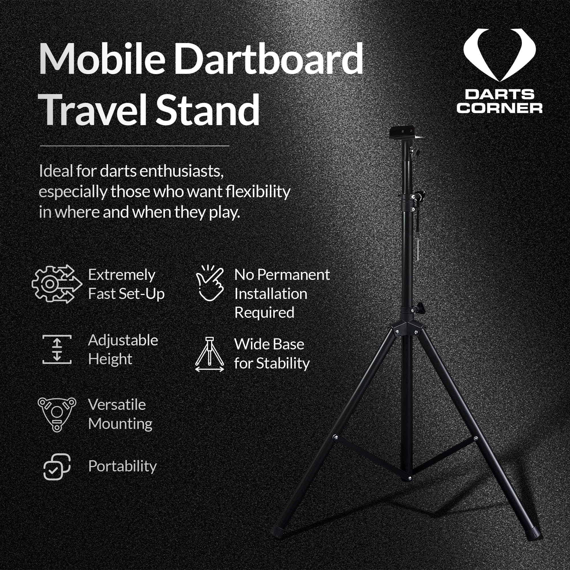 Professional Portable Tripod Dartboard Stand - Adjustable Height Travel Dartboard Holder for Mobile Darts Game, Black (DM01) | Perfect for Home, Office, Camping & Outdoor Activities