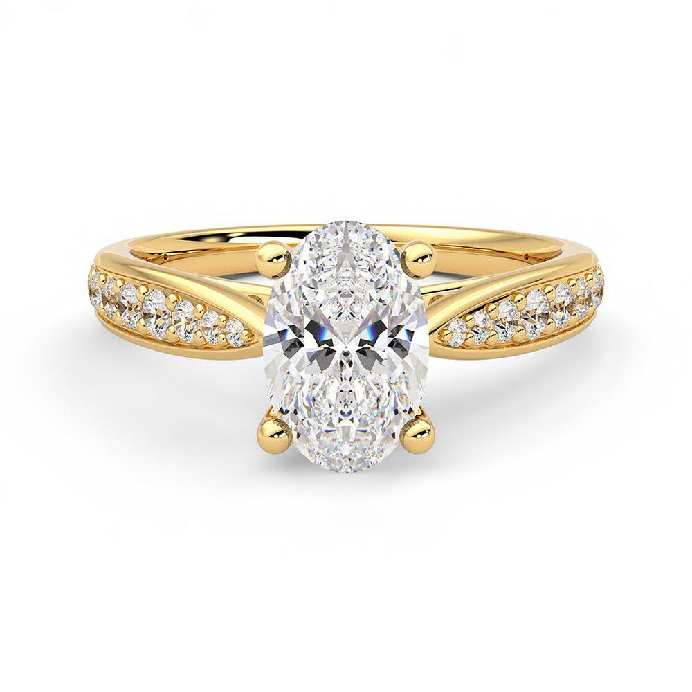 Oval Cut Moissanite Engagement Ring with Pavé Band & Hidden Anniversary Stone - Perfect for Proposals, Weddings & Anniversary Gifts