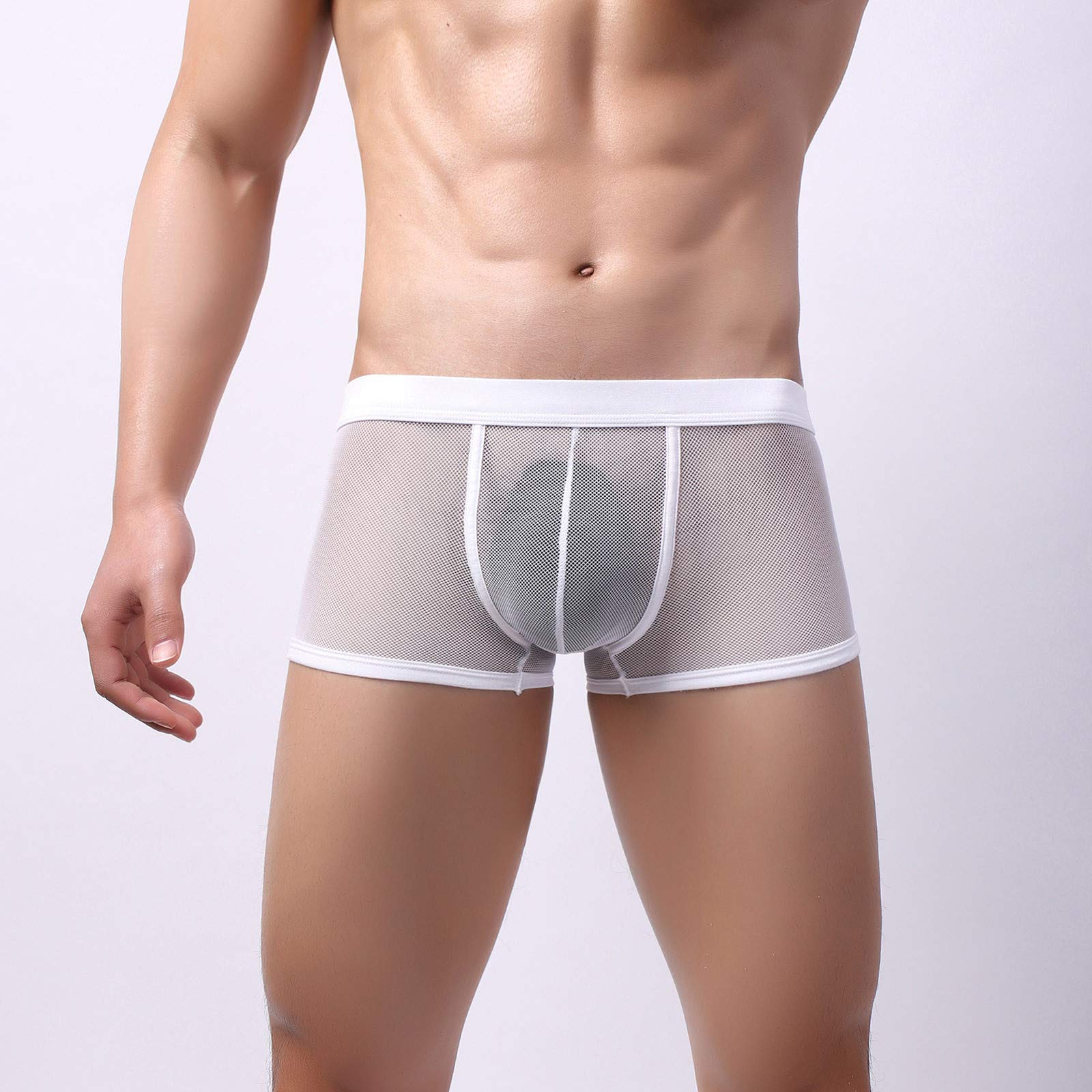 WUAI Men's Sexy Mesh Boxer Briefs - Breathable Low Rise Underwear for Men | Comfortable & Cool for Daily Wear, Workout, and Sleep