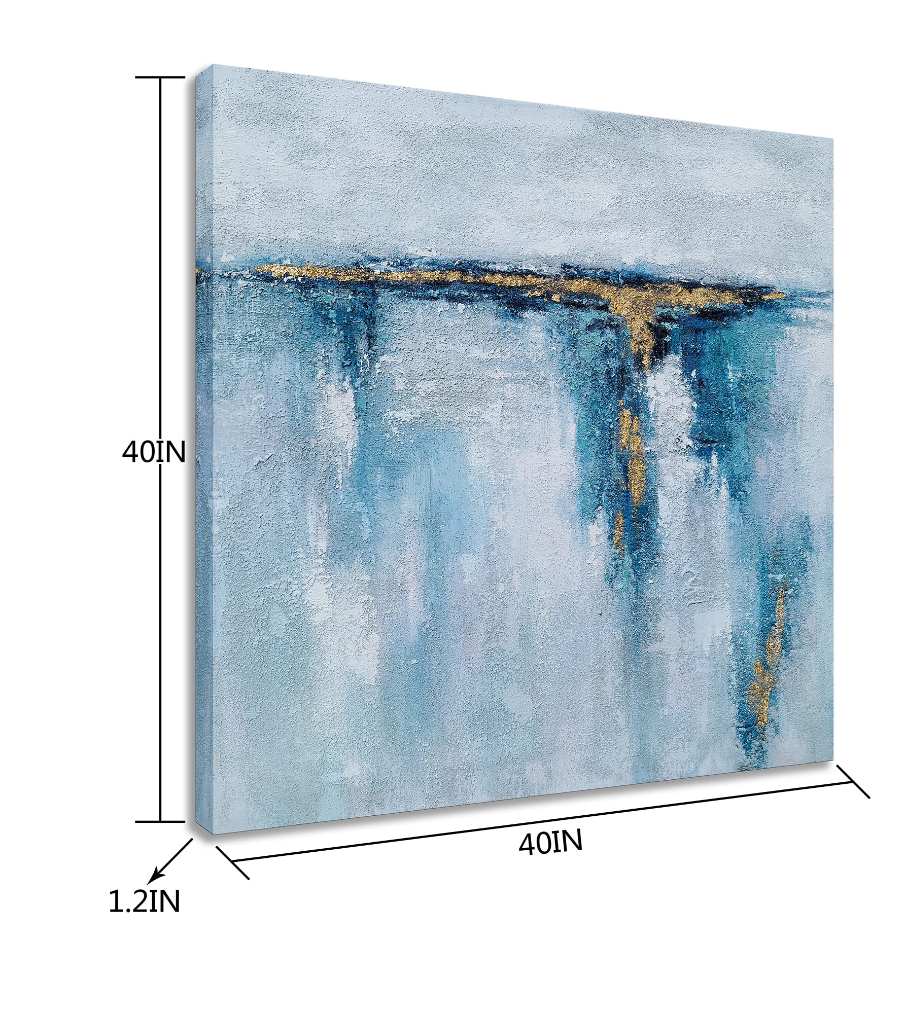 SYGALLERIER Abstract Ocean Canvas Wall Art - Hand Painted Modern 3D Coastal Painting with Gold Foil, Contemporary Square Picture for Living Room, Bedroom & Bathroom Decor | Perfect for Beach House, Coastal Theme & Modern Interior Design