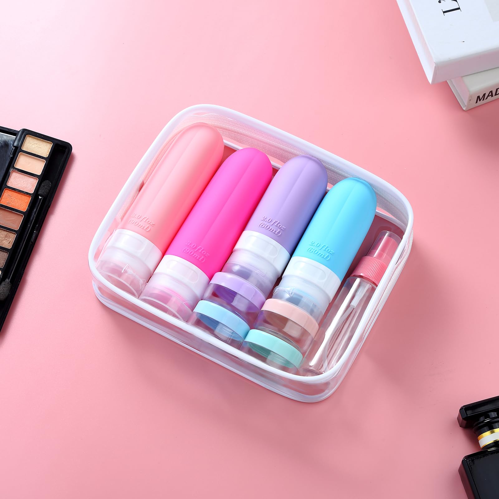 Gemice 16 Pack TSA Approved Leakproof Travel Bottles Set - Silicone Refillable Toiletry Containers with Travel Bag for Shampoo & Conditioner | Perfect for Air Travel, Vacation & Gym Essentials