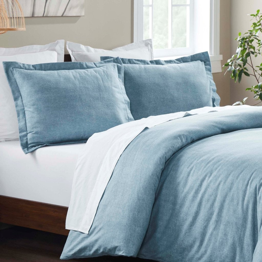 Soft & Cozy Melange Flannel Cotton Two-Tone Brushed Duvet Cover Set - King Size Bedding for Winter Warmth & Comfort