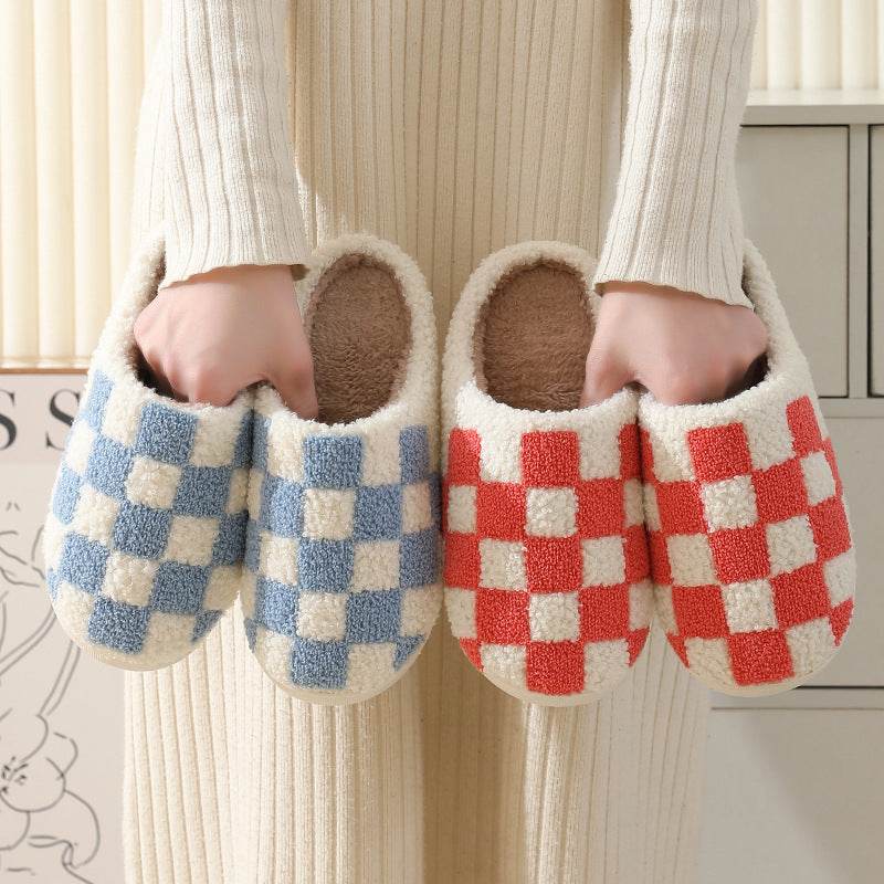 Cozy Plaid Fleece Slippers for Women & Men - Warm Fuzzy Indoor House Shoes for Winter Comfort - Perfect for Lounging at Home, Relaxing by the Fireplace