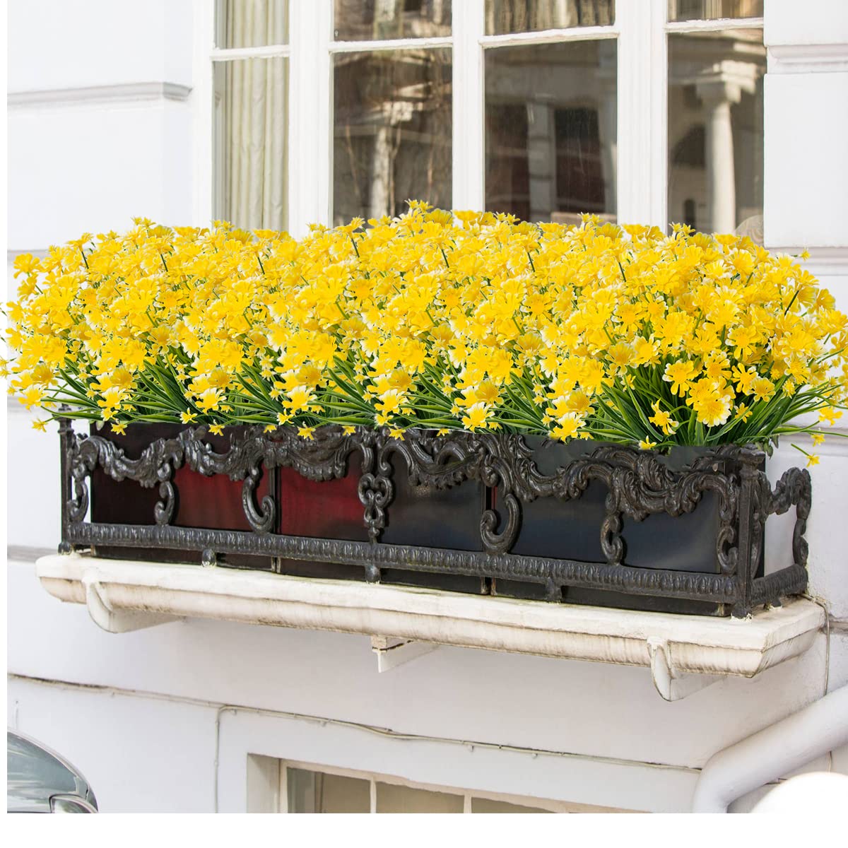 20 Bundles UV Resistant Outdoor Artificial Daisy Flowers - Faux Plastic Plants for Indoor & Outside Decoration (Yellow) | Perfect for Garden, Patio, Wedding & Home Decor