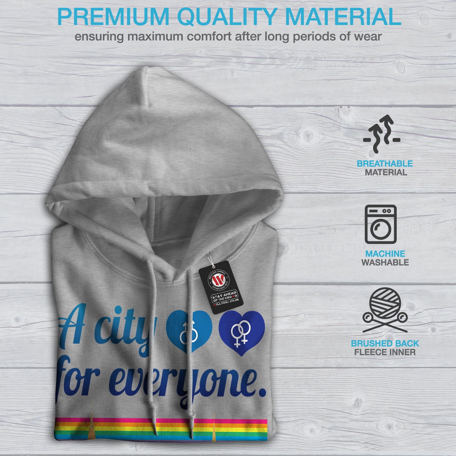Wellcoda Pride Gay Copenhagen Men's Hoodie - Denmark LGBTQ+ Hooded Sweatshirt for Rainbow Festival & Gay Pride Parade - Comfortable Unisex Pullover for Streetwear & Casual Wear